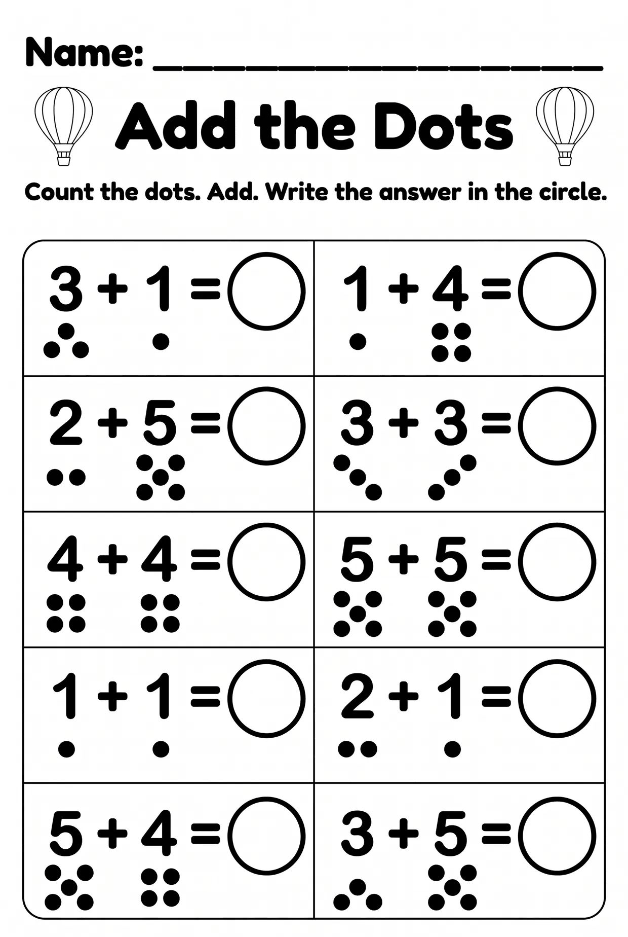 Add the Dots Kindergarten Addition Worksheet to 10, page 1 preview