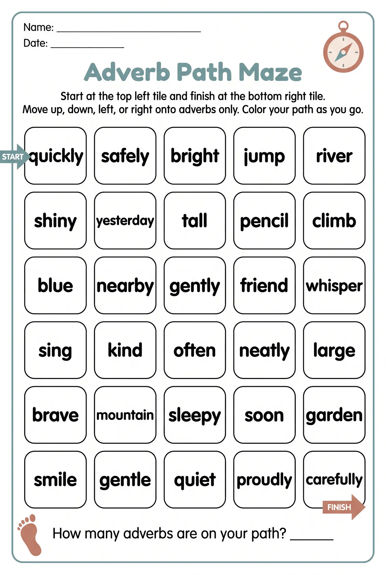 Adverb Maze Worksheet for 3rd Grade Grammar, page 1 preview