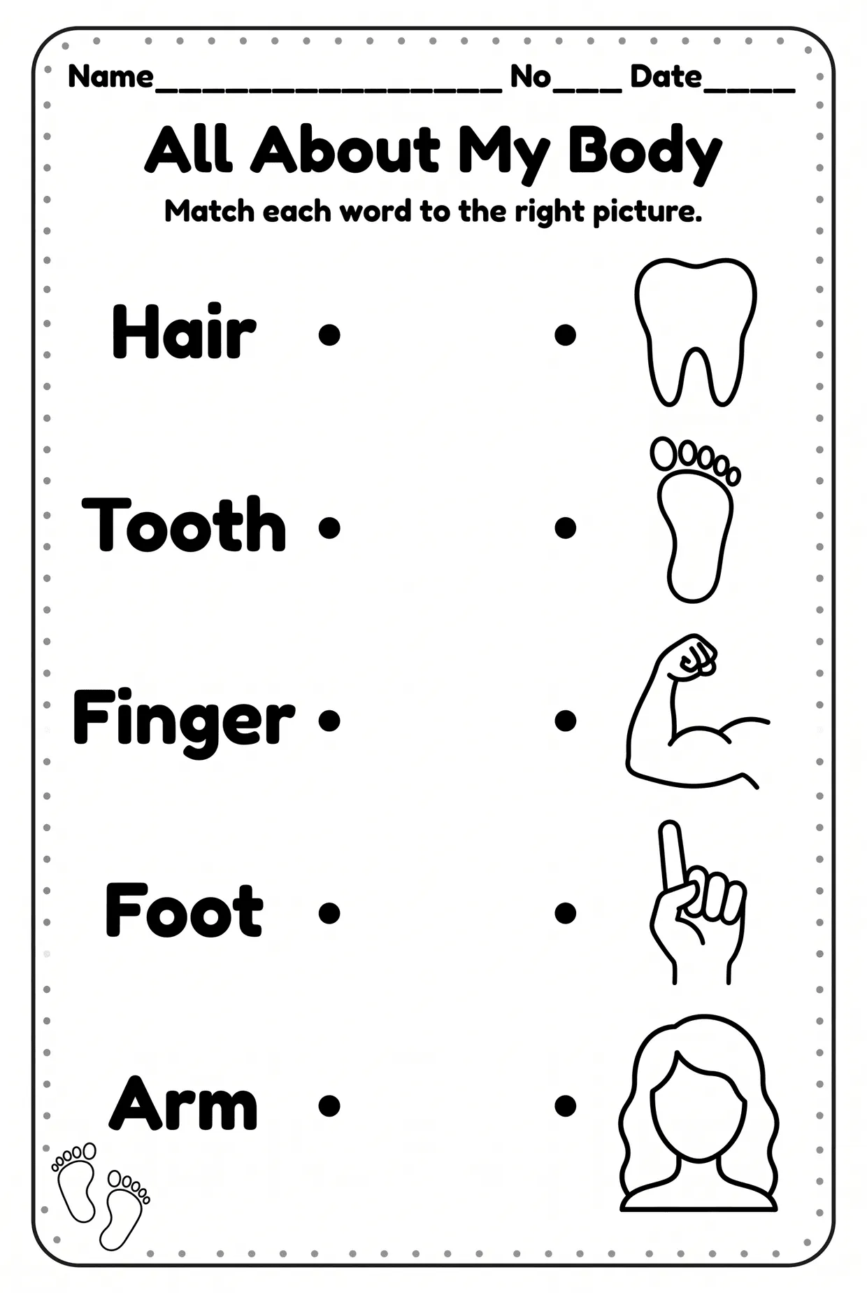 All About My Body: Body Parts Matching Worksheet, page 1 preview