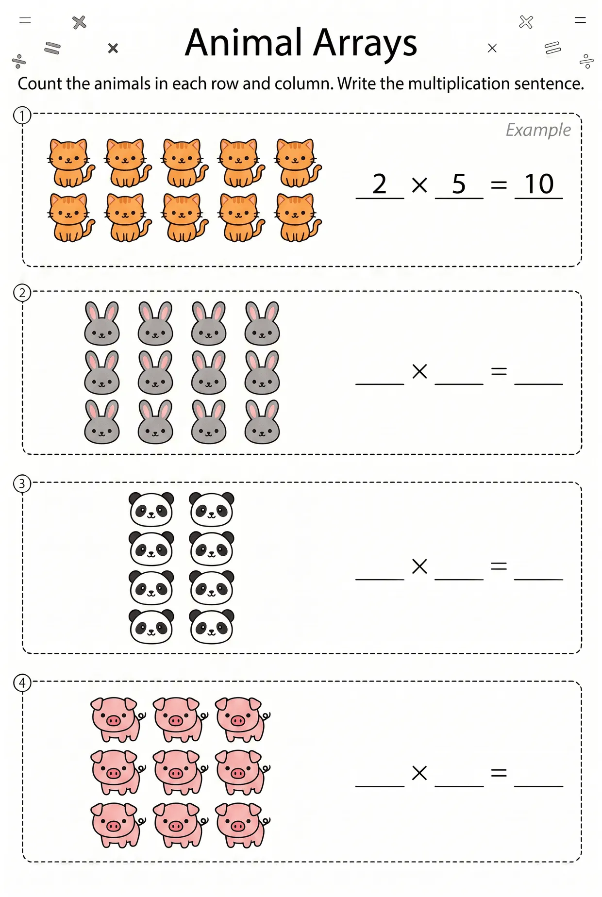Animal Arrays: 2nd Grade Multiplication Worksheet, page 1 preview