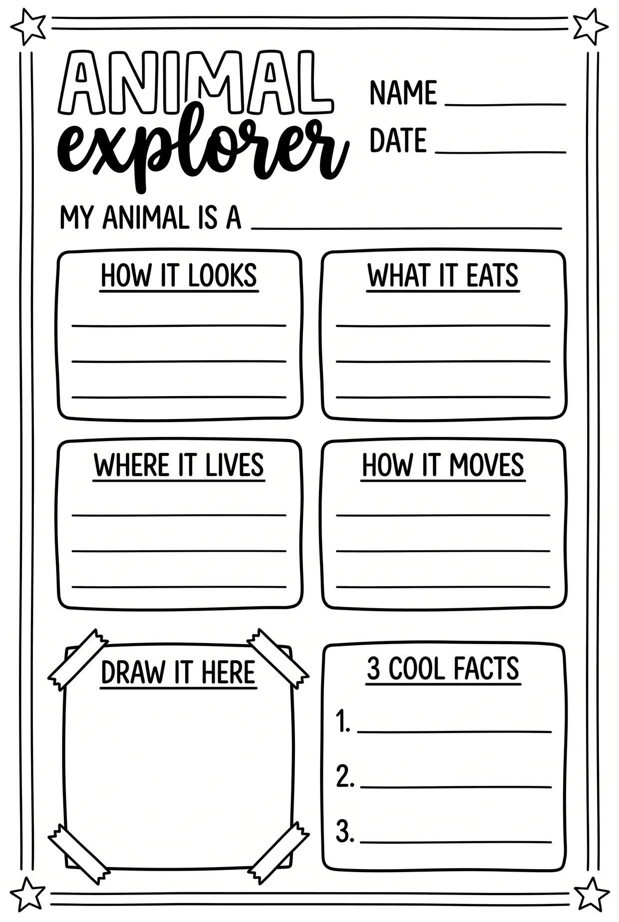 Animal Explorer Research Worksheet for Kids, page 1 preview