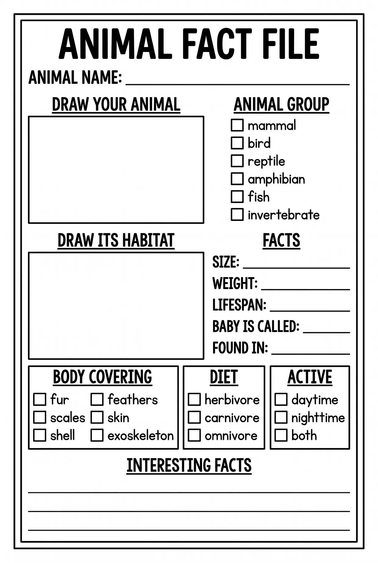 Animal Fact File Worksheet for Kids worksheet preview