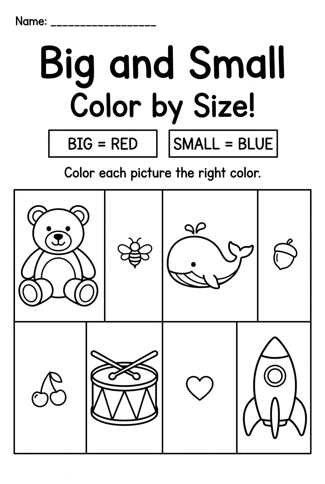 Big and Small Color by Size Worksheet for Preschool, page 1 preview