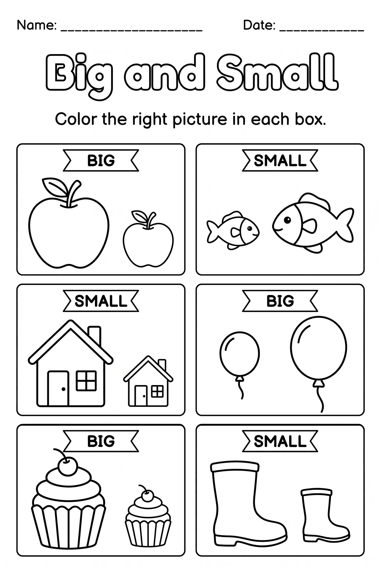 Color the Big or Small Picture: Preschool Worksheet, page 1 preview