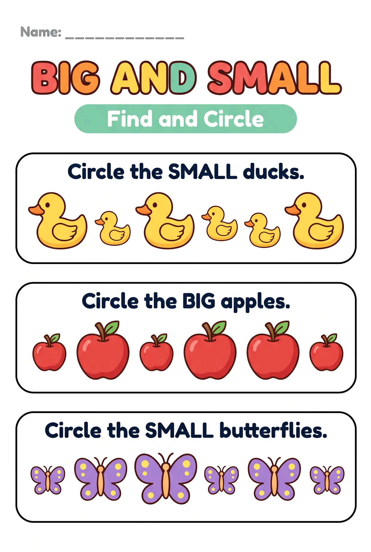 Find and Circle Big and Small Worksheet for Preschool, page 1 preview