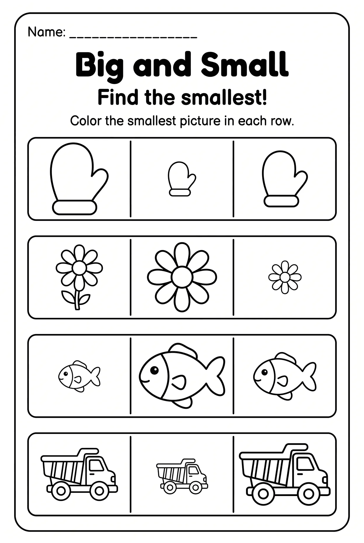 Find the Smallest: Big and Small Worksheet for Preschool, page 1 preview