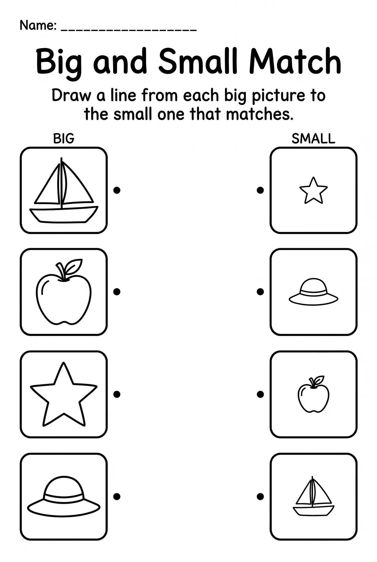 Big and Small Matching Worksheet for Preschool, page 1 preview