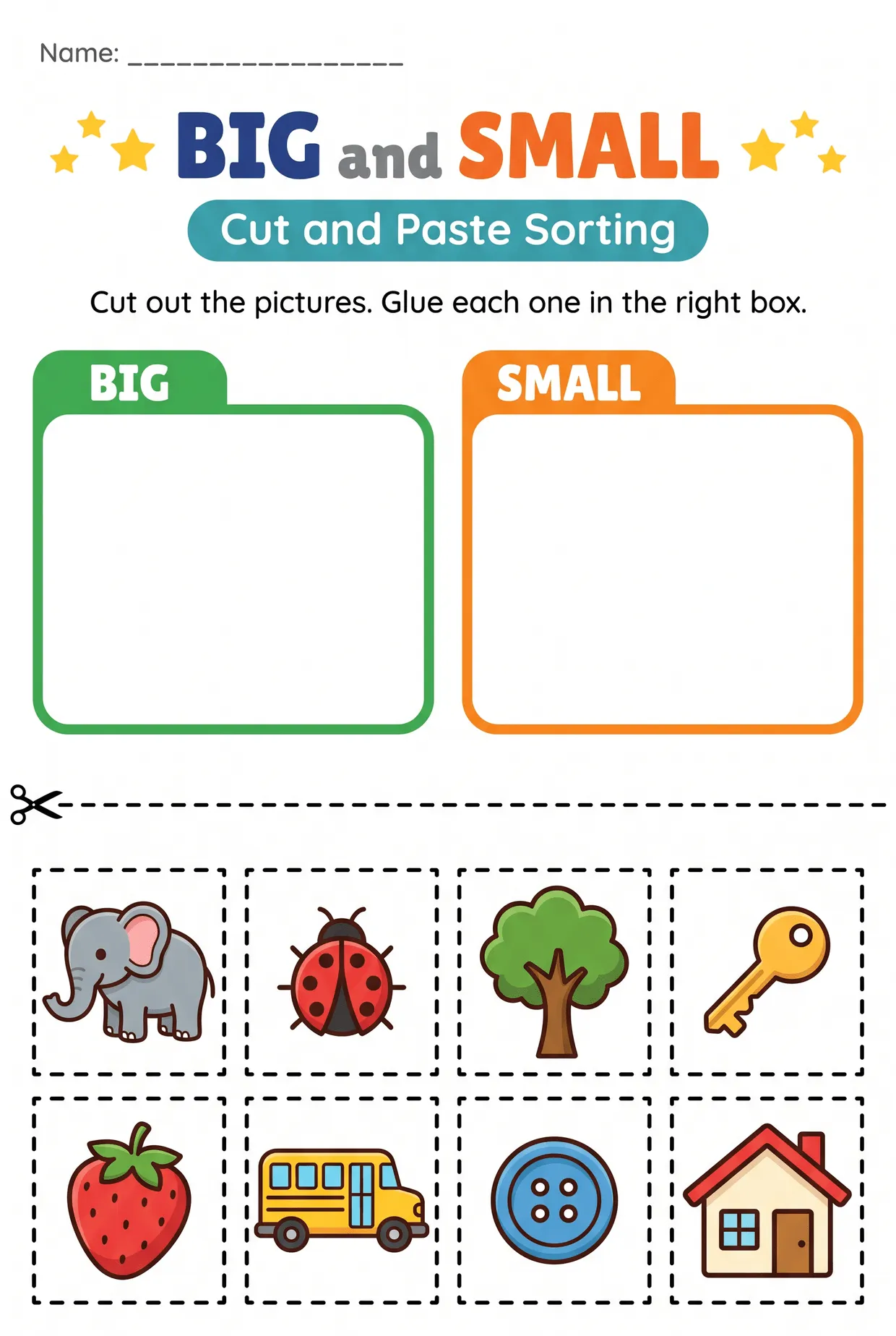 Big and Small Cut and Paste Sorting Worksheet Preschool, page 1 preview