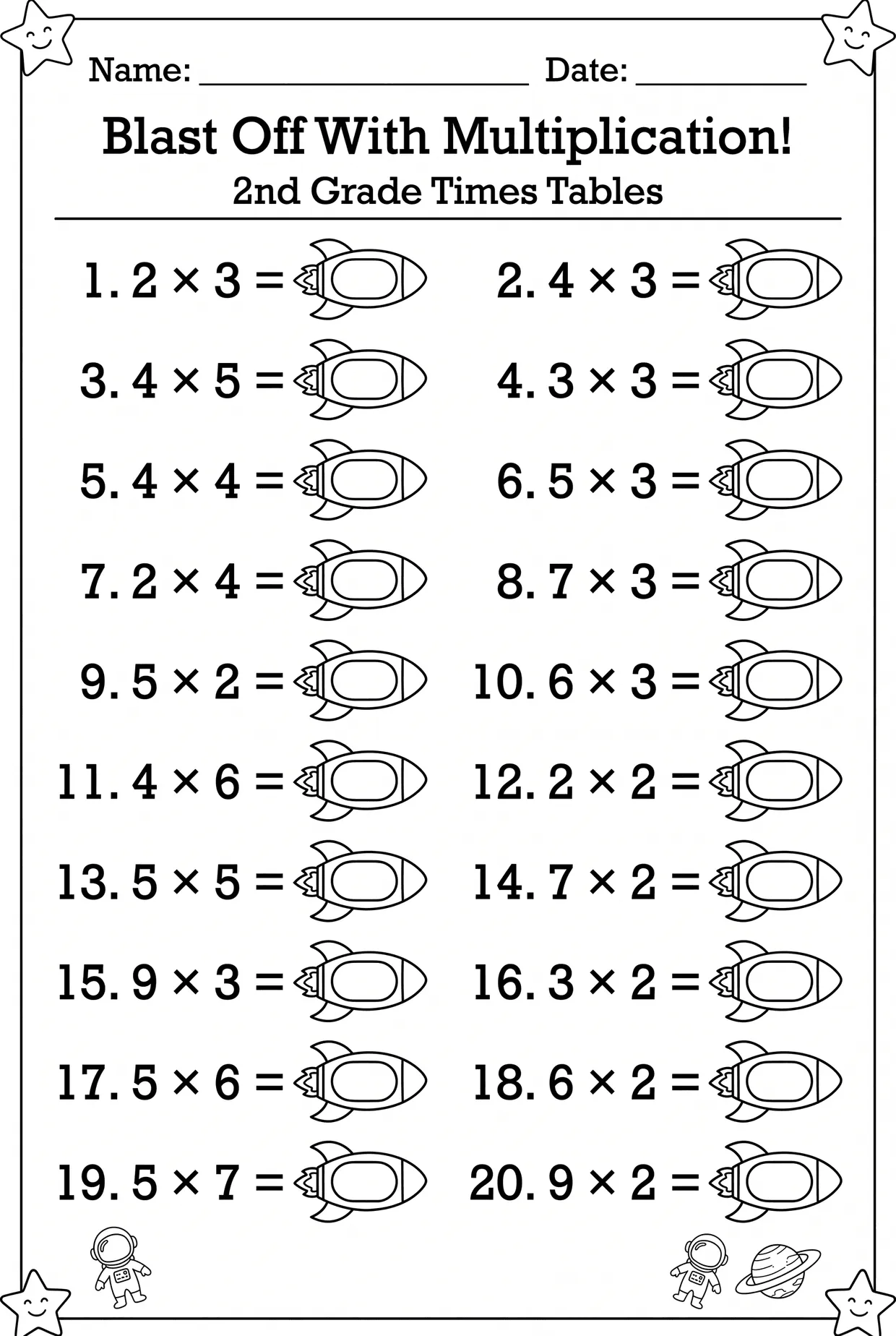Blast Off Multiplication Worksheet: Rocket Answers, page 1 preview