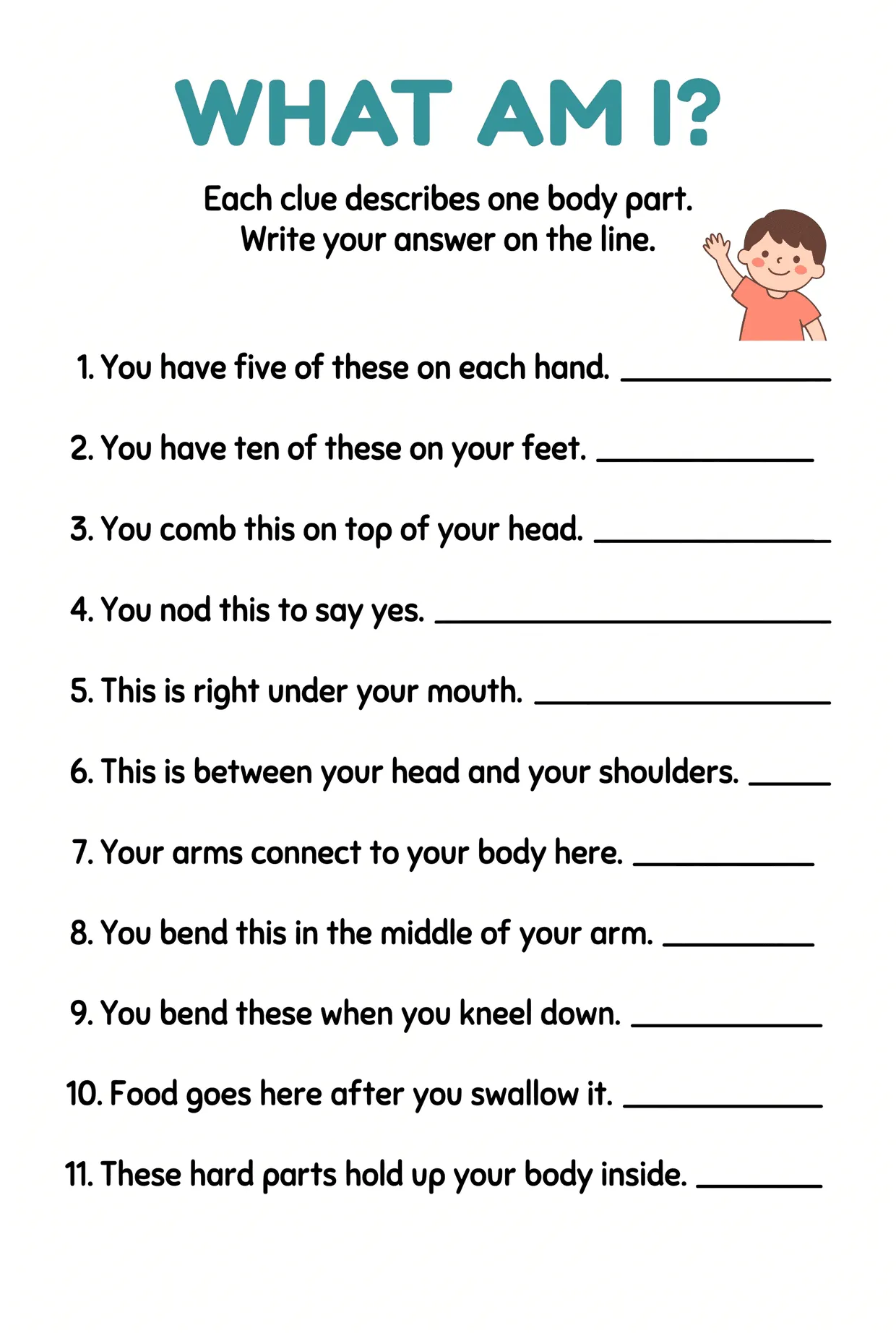 What Am I? Body Parts Fill in the Blank Worksheet, page 1 preview