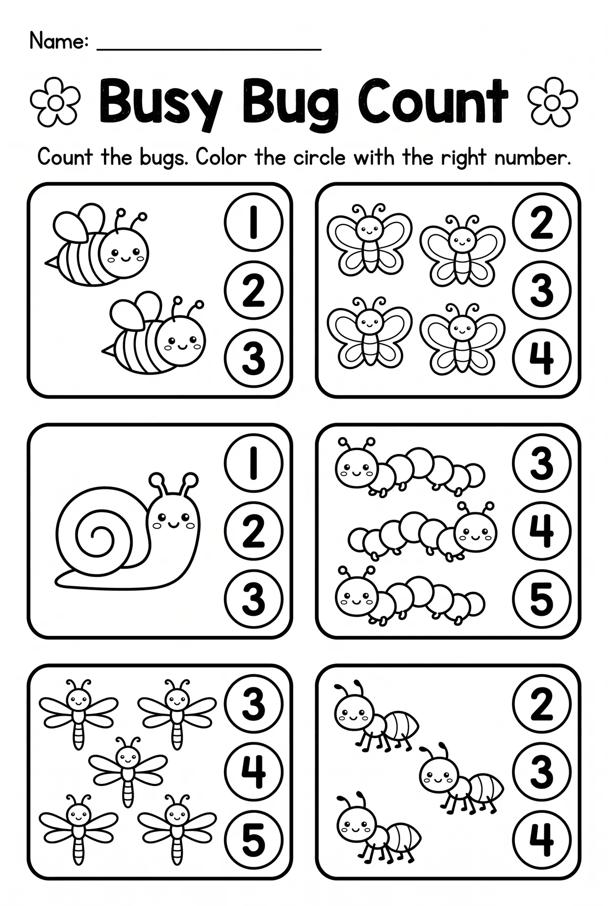 Busy Bug Counting Worksheet for Preschool, page 1 preview