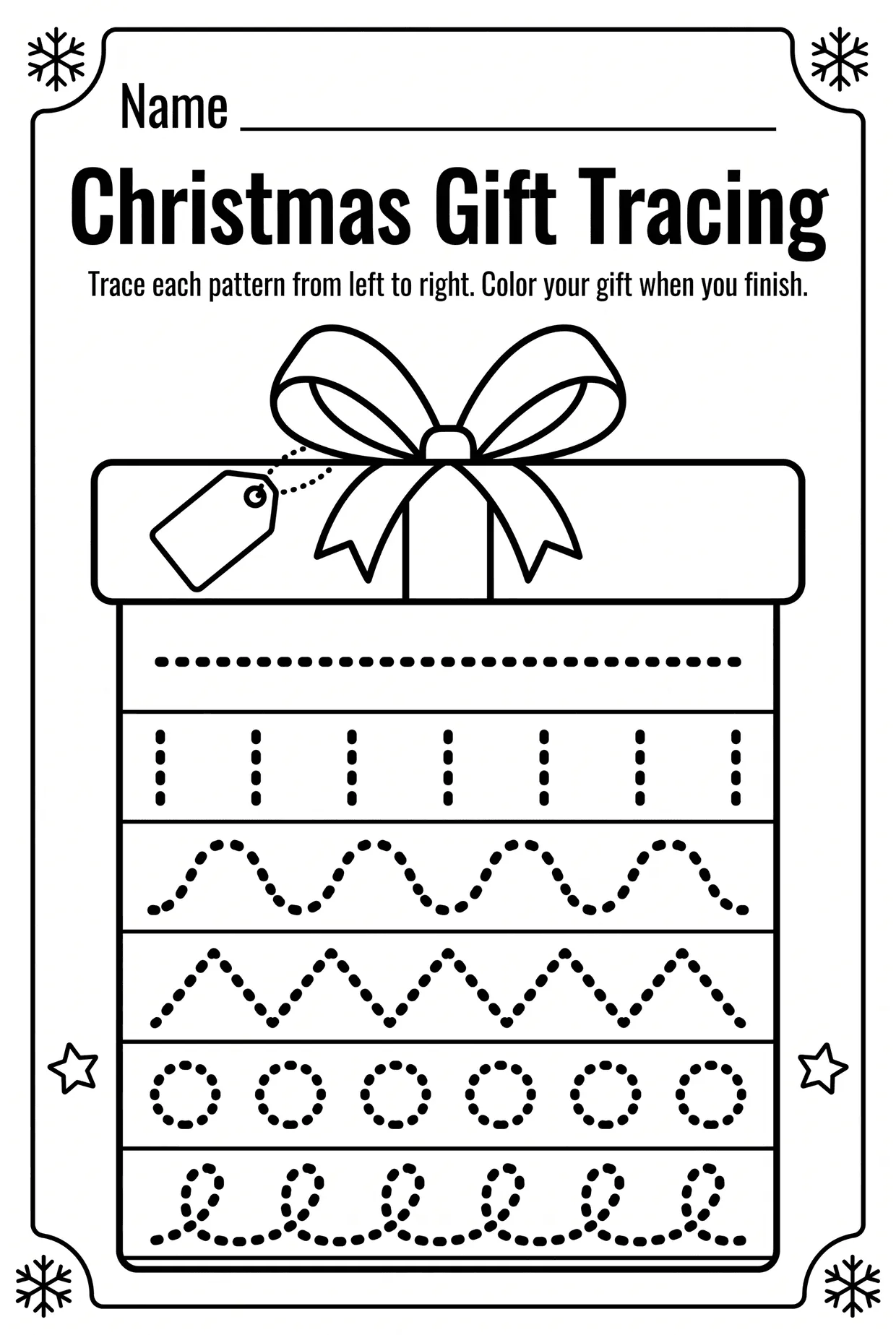 Christmas Gift Tracing Worksheet for Kids, page 1 preview