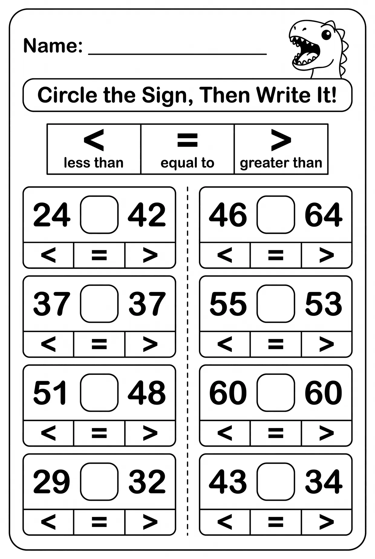 Circle the Sign: Greater Than Less Than Worksheet, page 1 preview