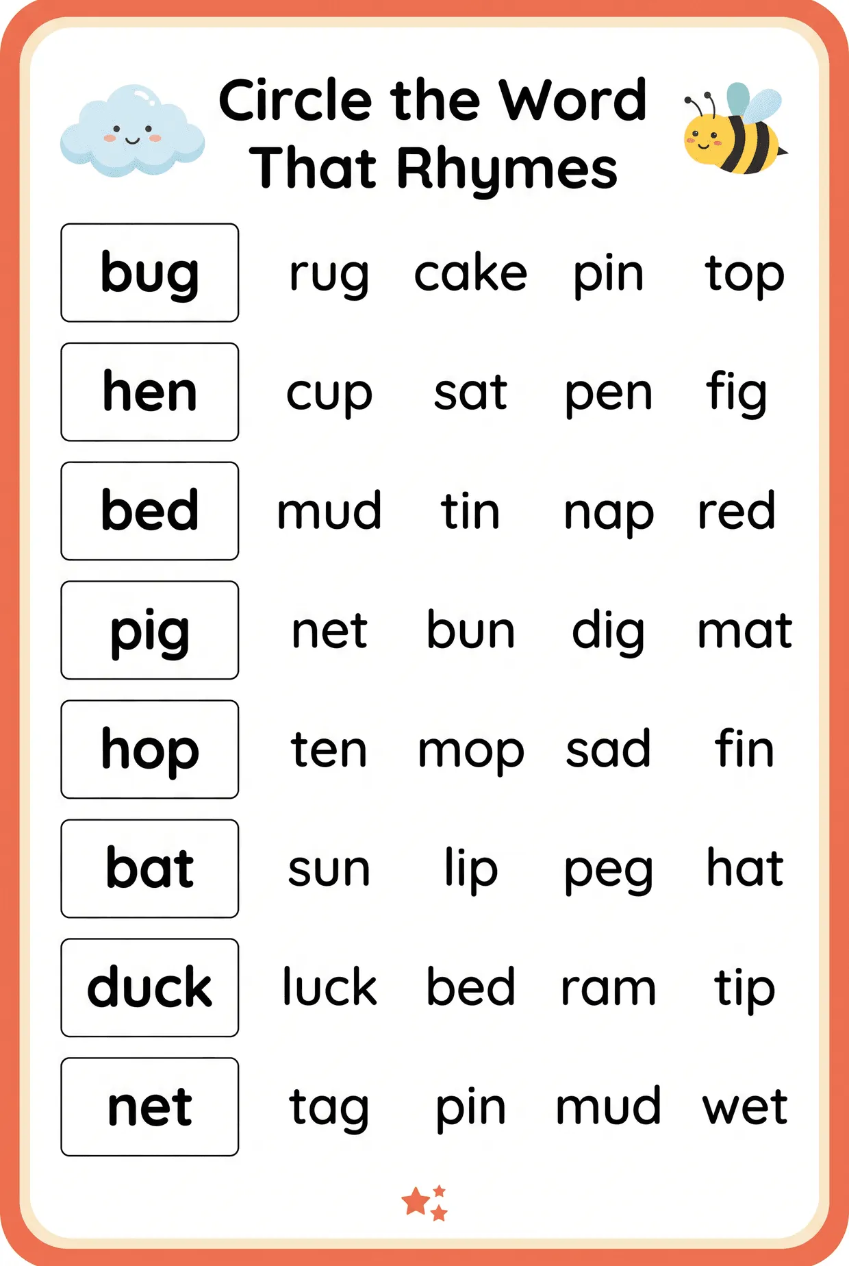 Circle the Word: CVC Rhyming Words Worksheet worksheet preview