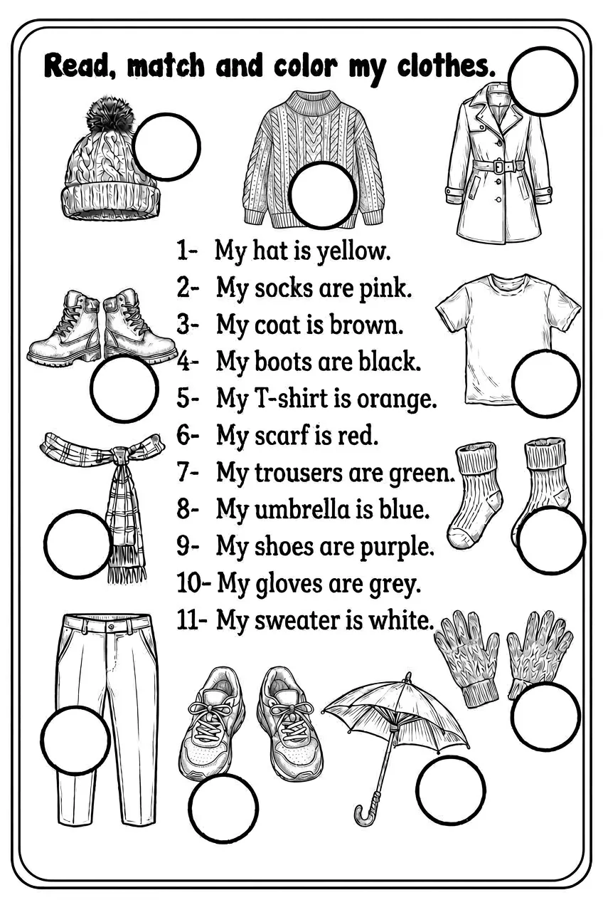 Read, Match and Color My Clothes worksheet preview