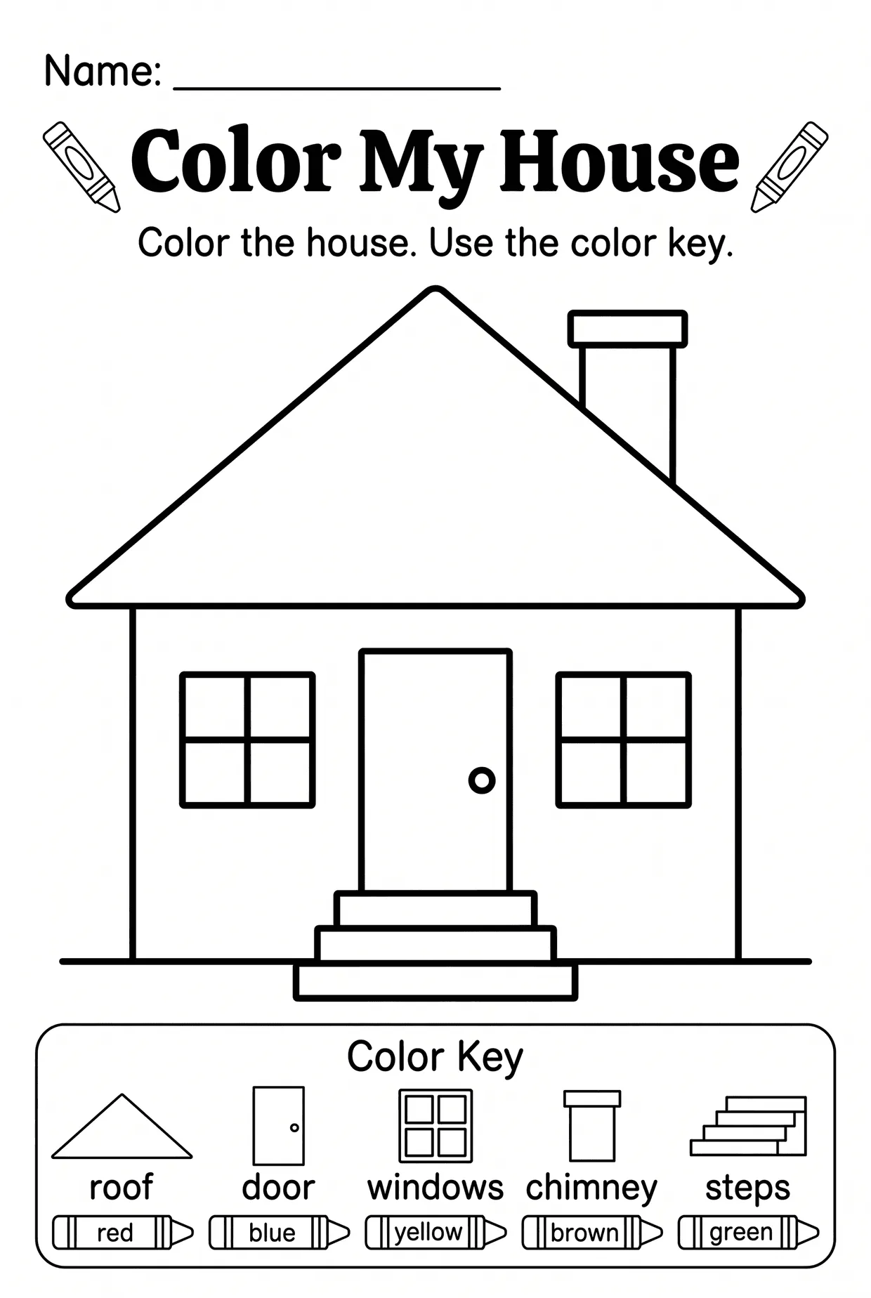 Parts of the House Color by Code Worksheet, page 1 preview