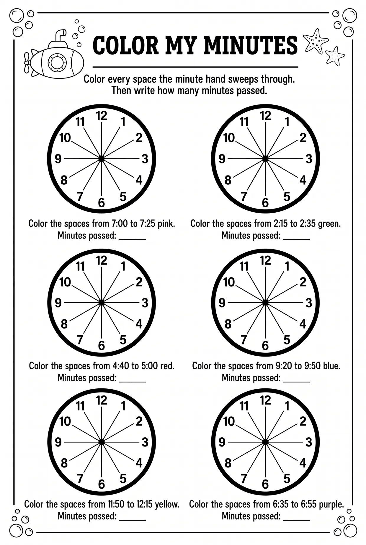 Color My Minutes: Elapsed Time Worksheet Grade 3, page 1 preview