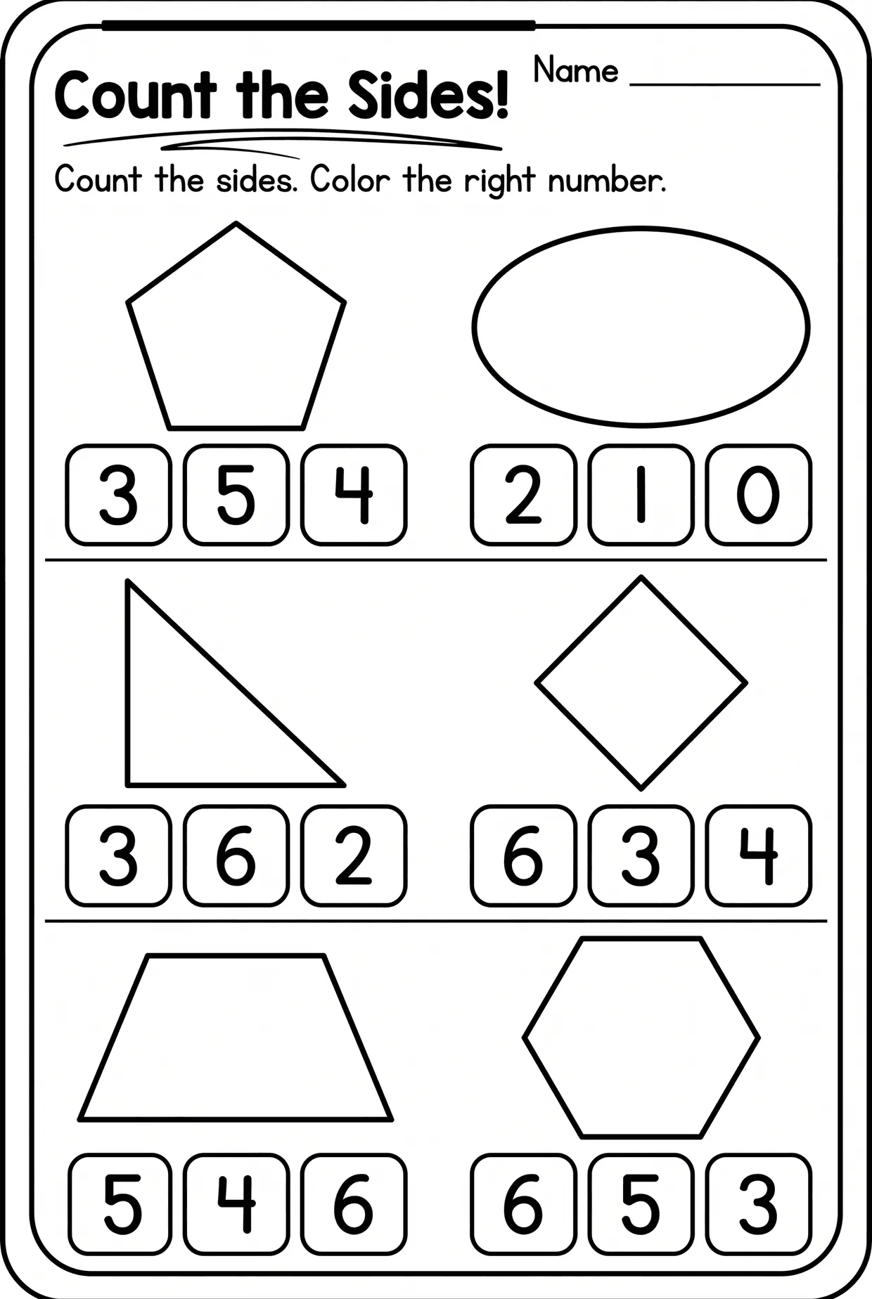 Count the Sides and Color: Kindergarten Shapes Sheet, page 1 preview