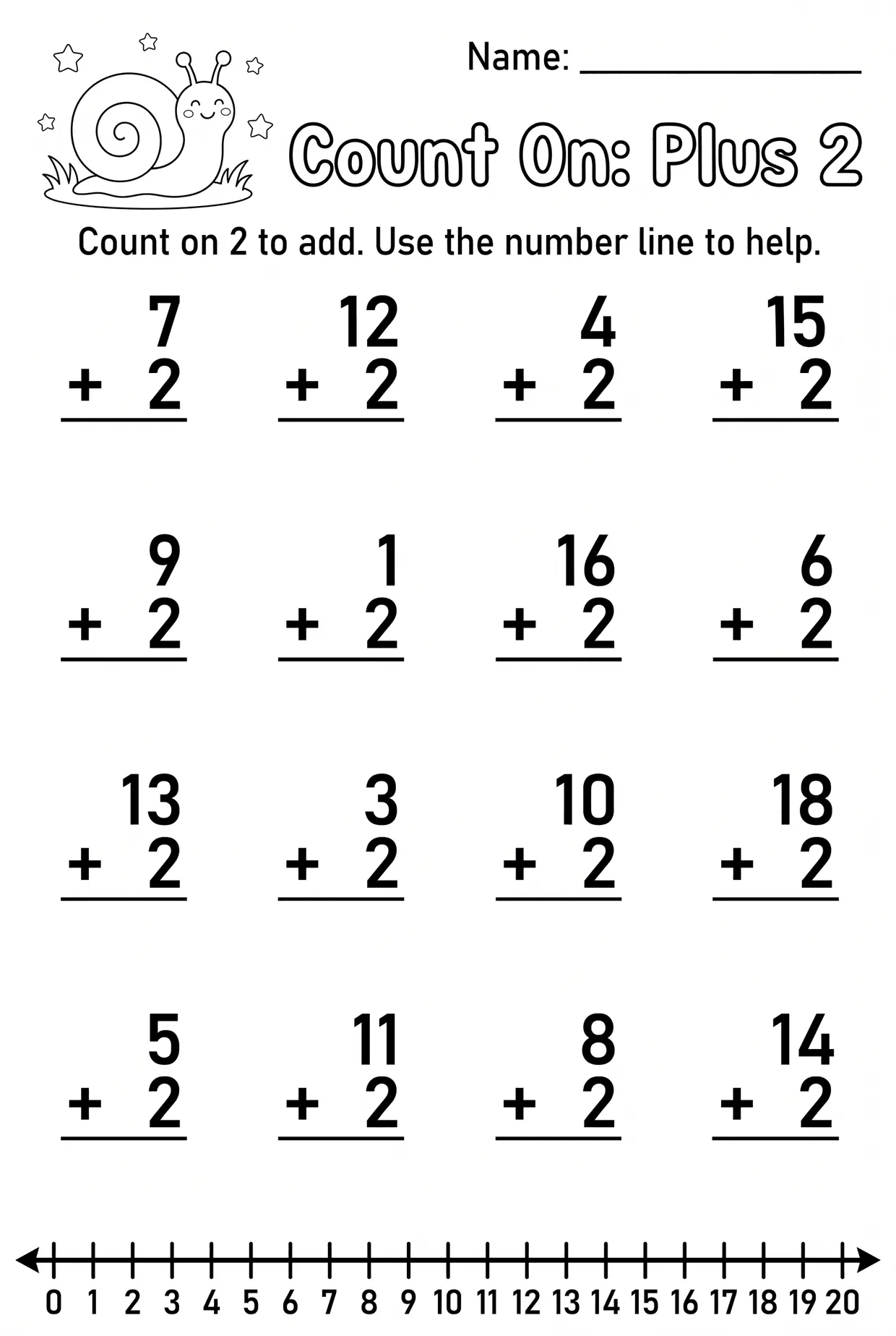 Count On Plus 2 Addition Worksheet for Grade 1, page 1 preview