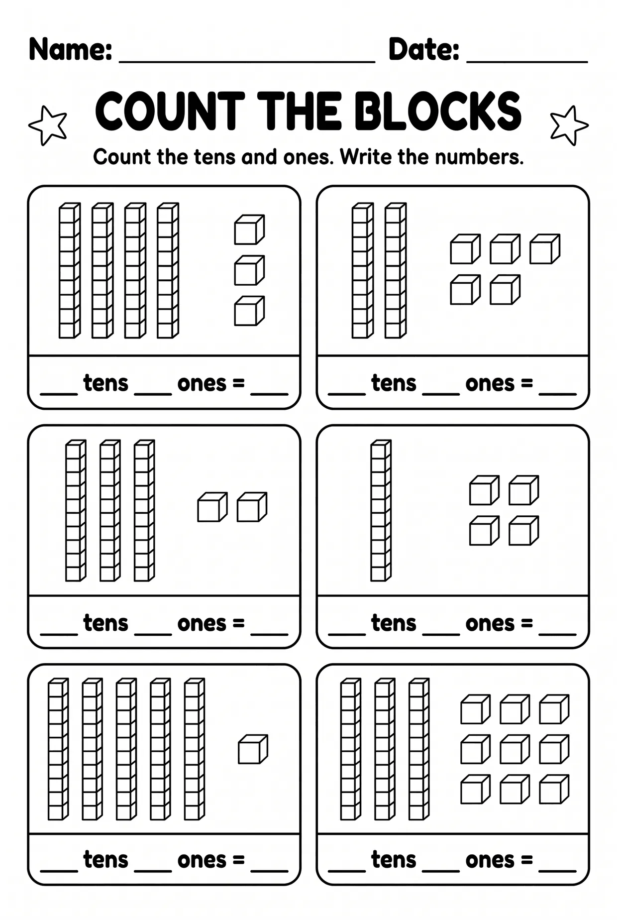 Count the Blocks Place Value Worksheet for Grade 1, page 1 preview