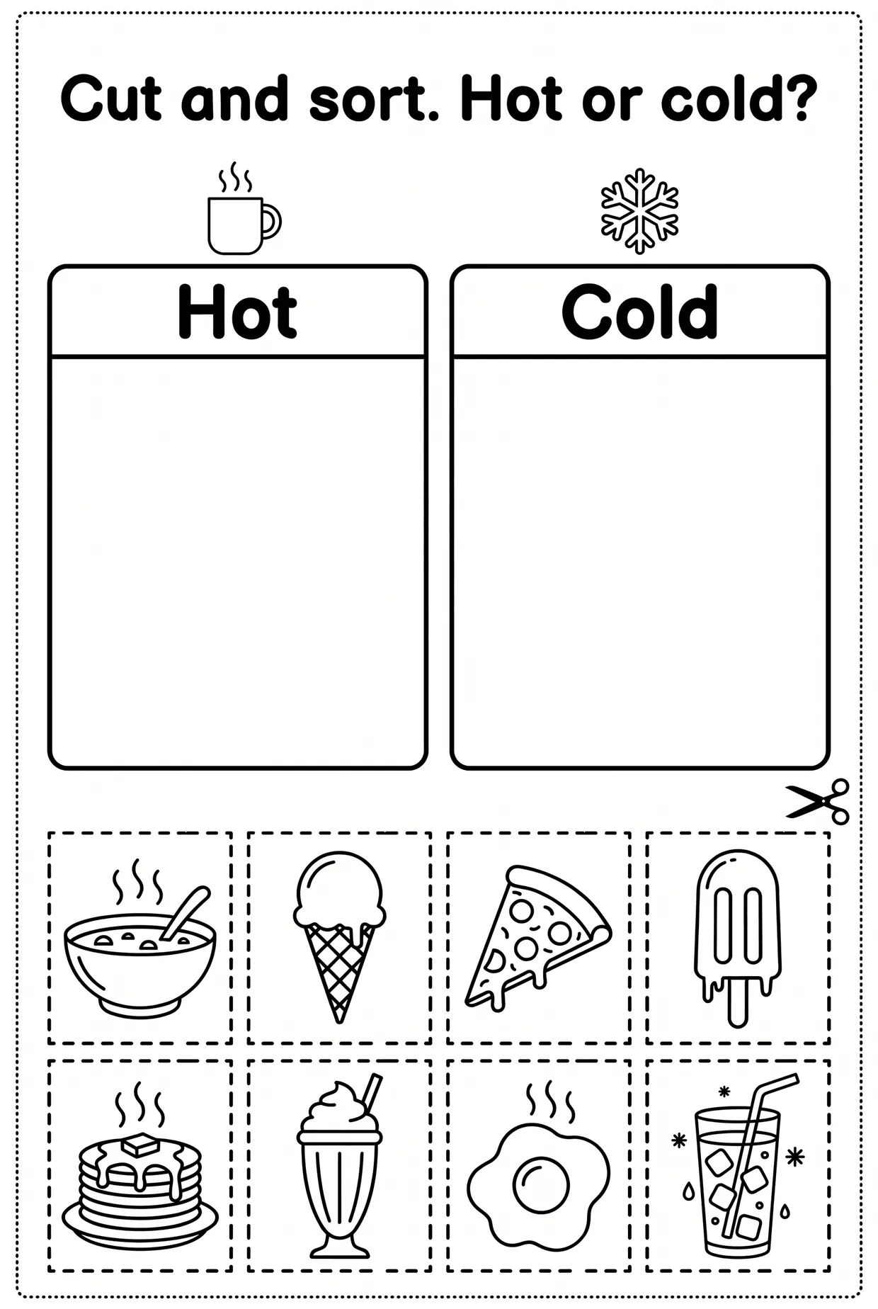 Cut and Sort: Hot or Cold Foods? worksheet preview