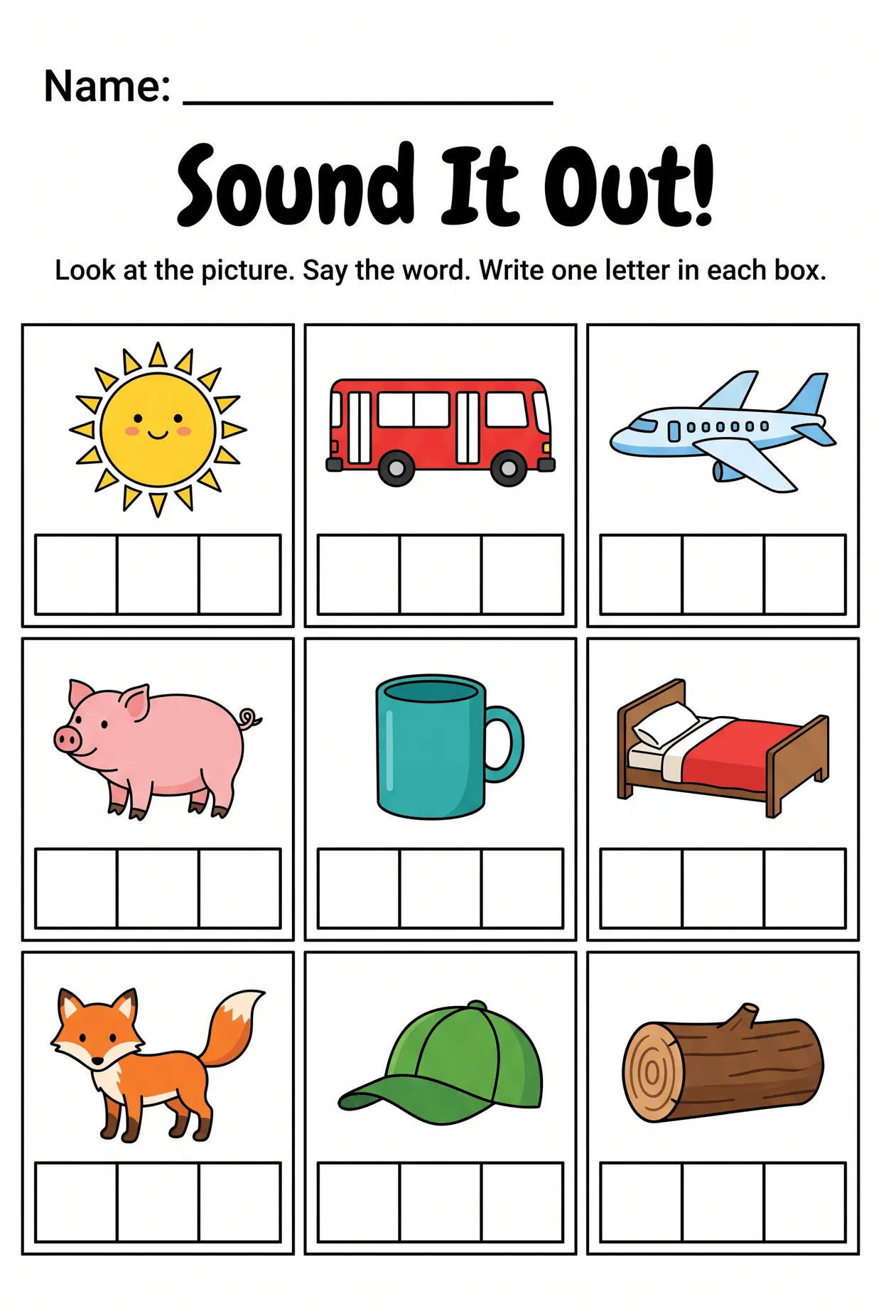 Sound It Out CVC Words Letter Boxes Worksheet for Kinder, page 1 preview