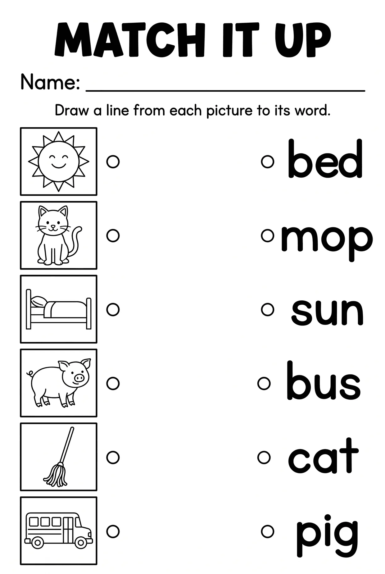 CVC Words Picture Matching Worksheet for Kindergarten, page 1 preview