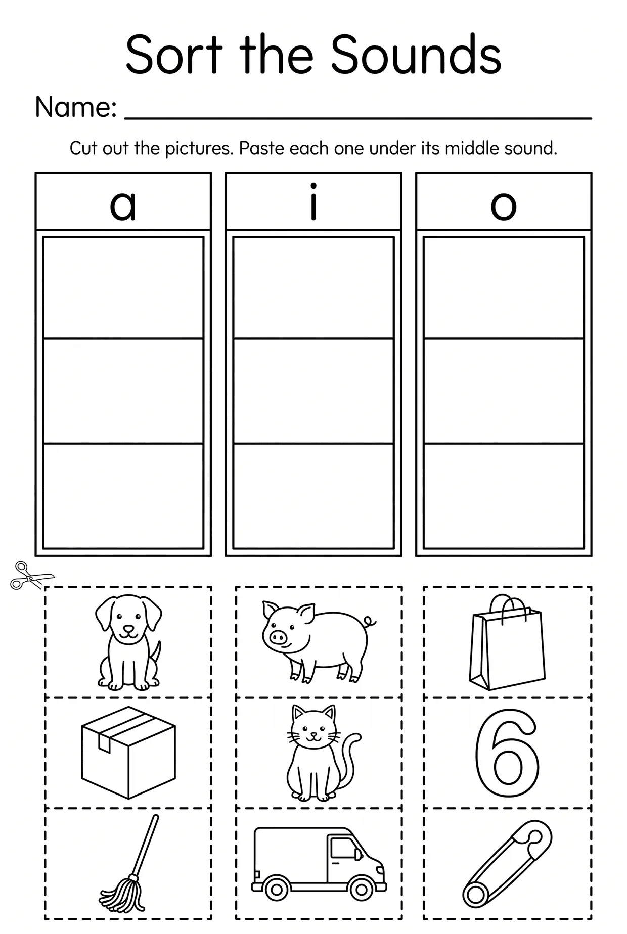 Short Vowel Sort CVC Words Cut and Paste Worksheet, page 1 preview