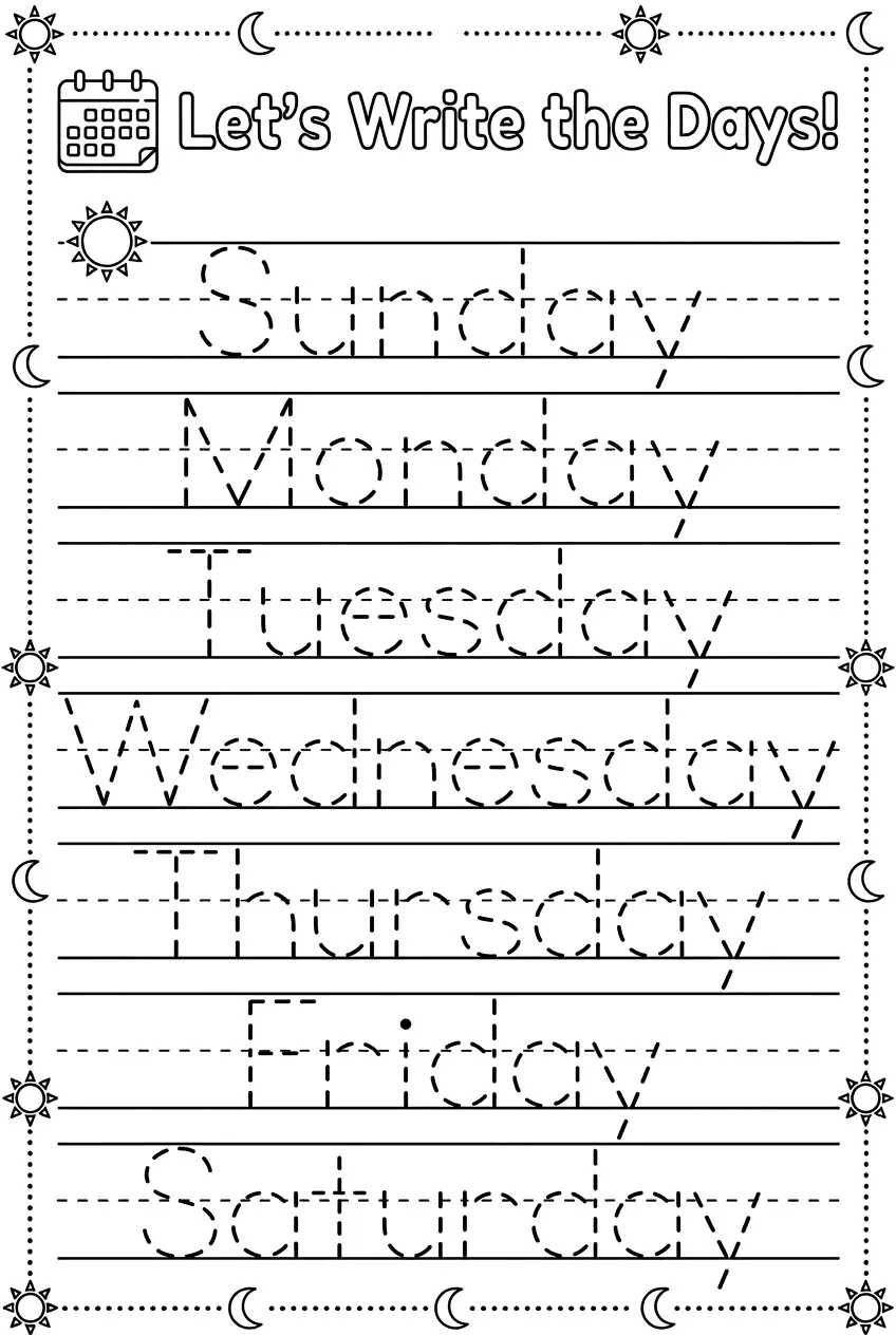 Let's Write the Days of the Week worksheet preview