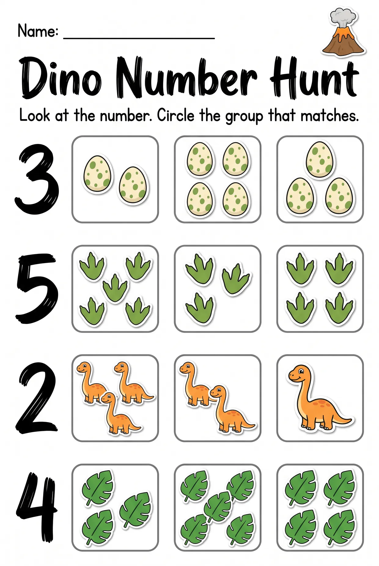 Dino Number Hunt Counting Worksheet for Preschool, page 1 preview