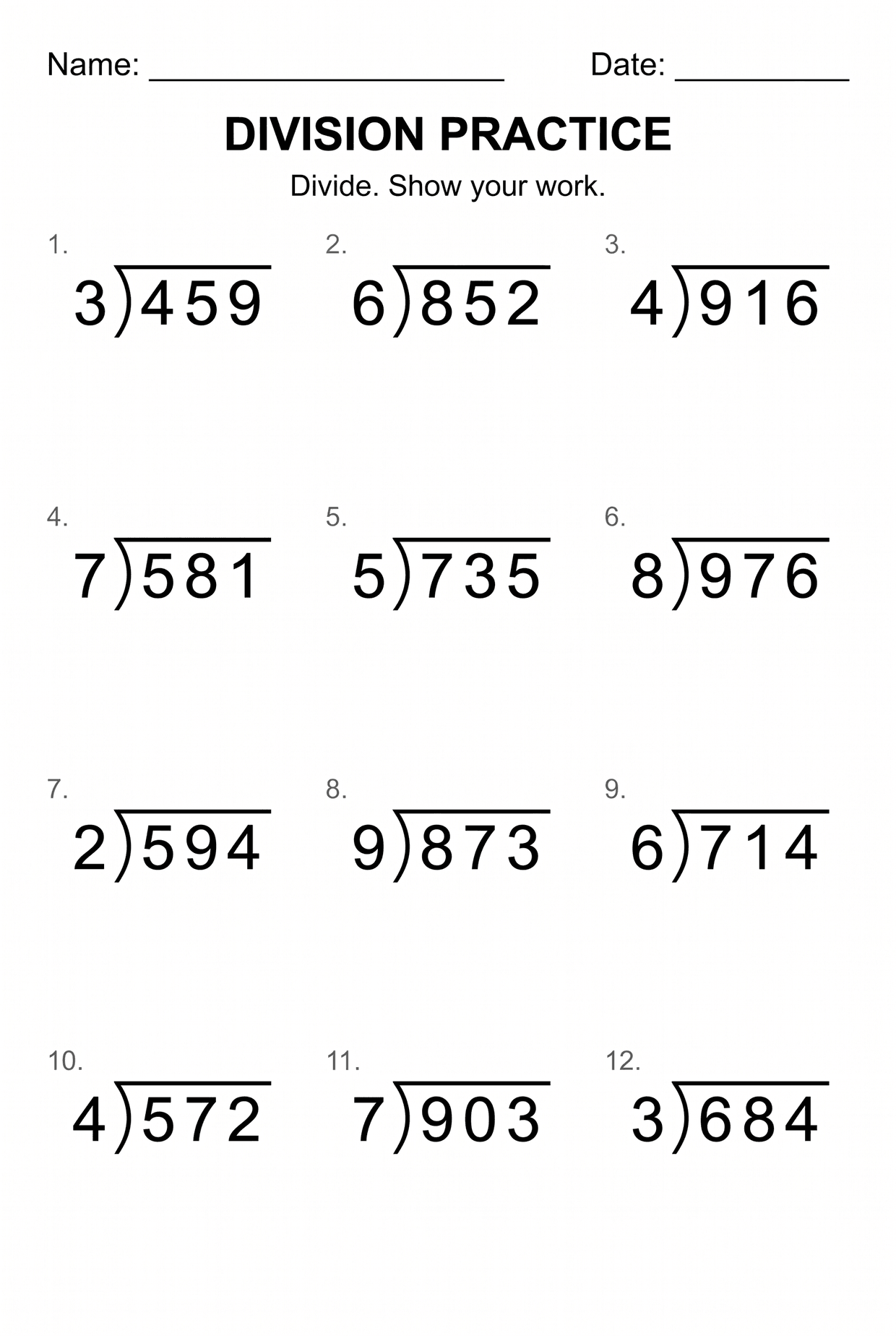 Year 4 Math Homework Division Three-Digit Division Worksheet for 4th Grade