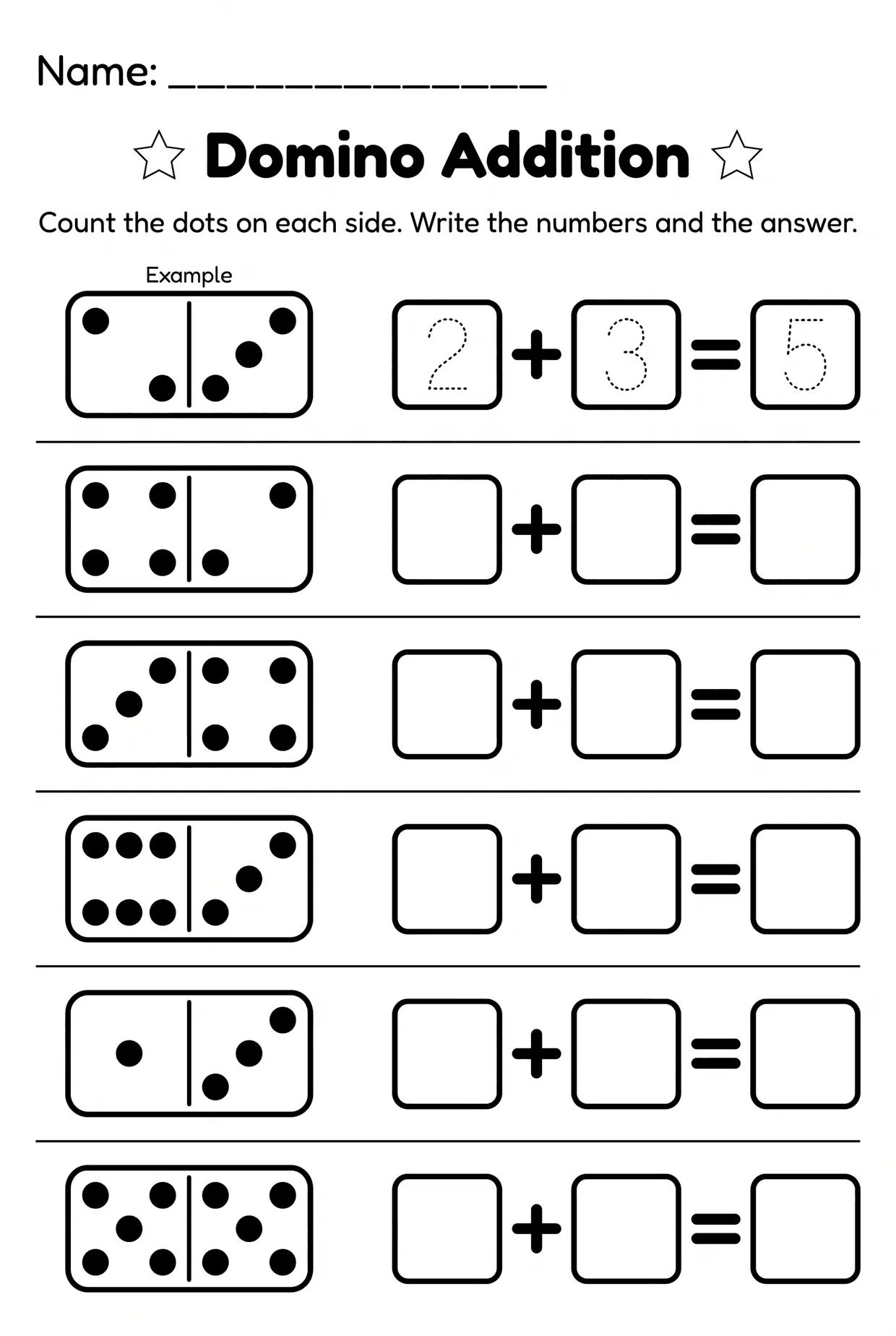 Domino Addition Worksheet for Kindergarten, page 1 preview