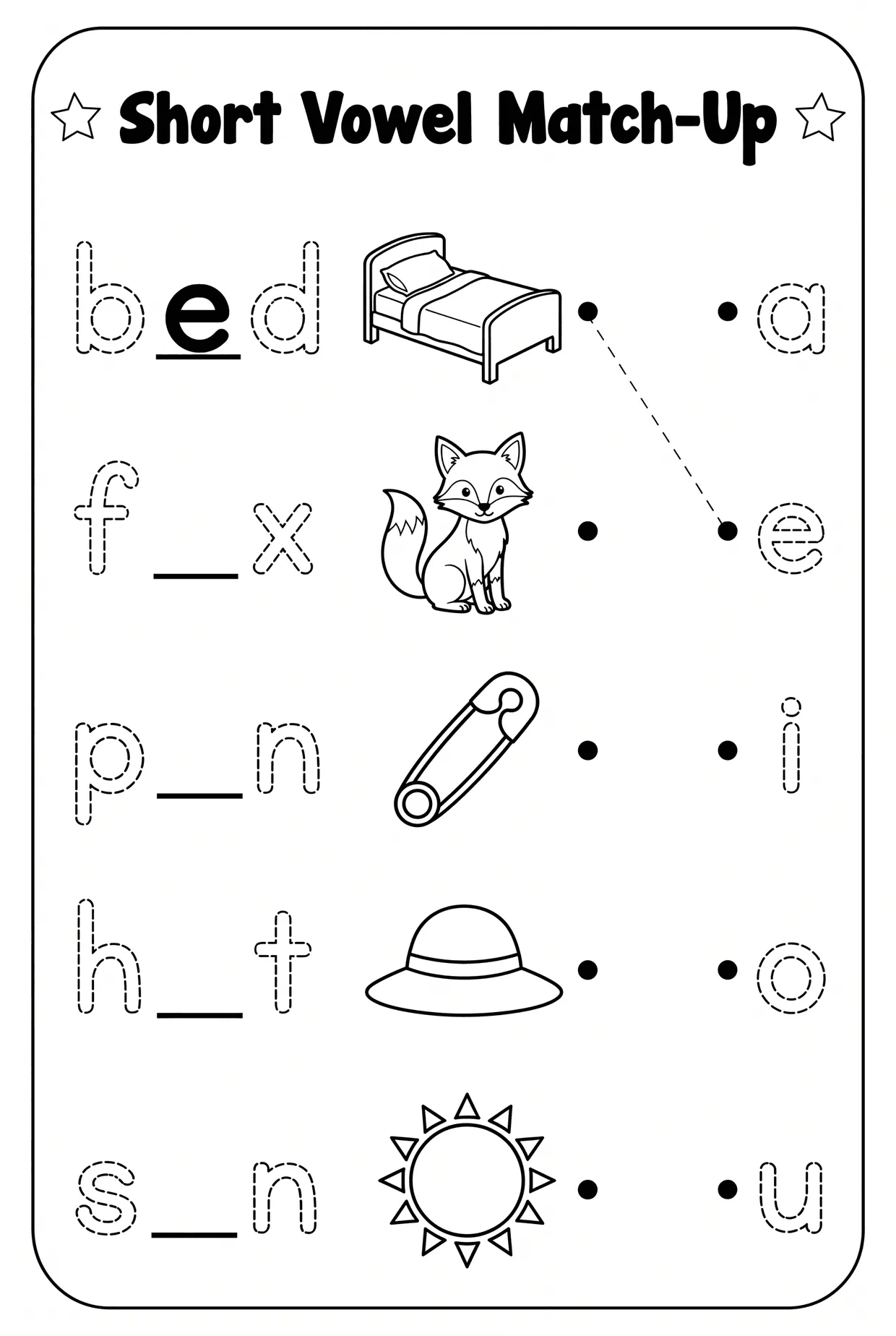 Short Vowel Match-Up: Draw a Line to a e i o u, page 1 preview