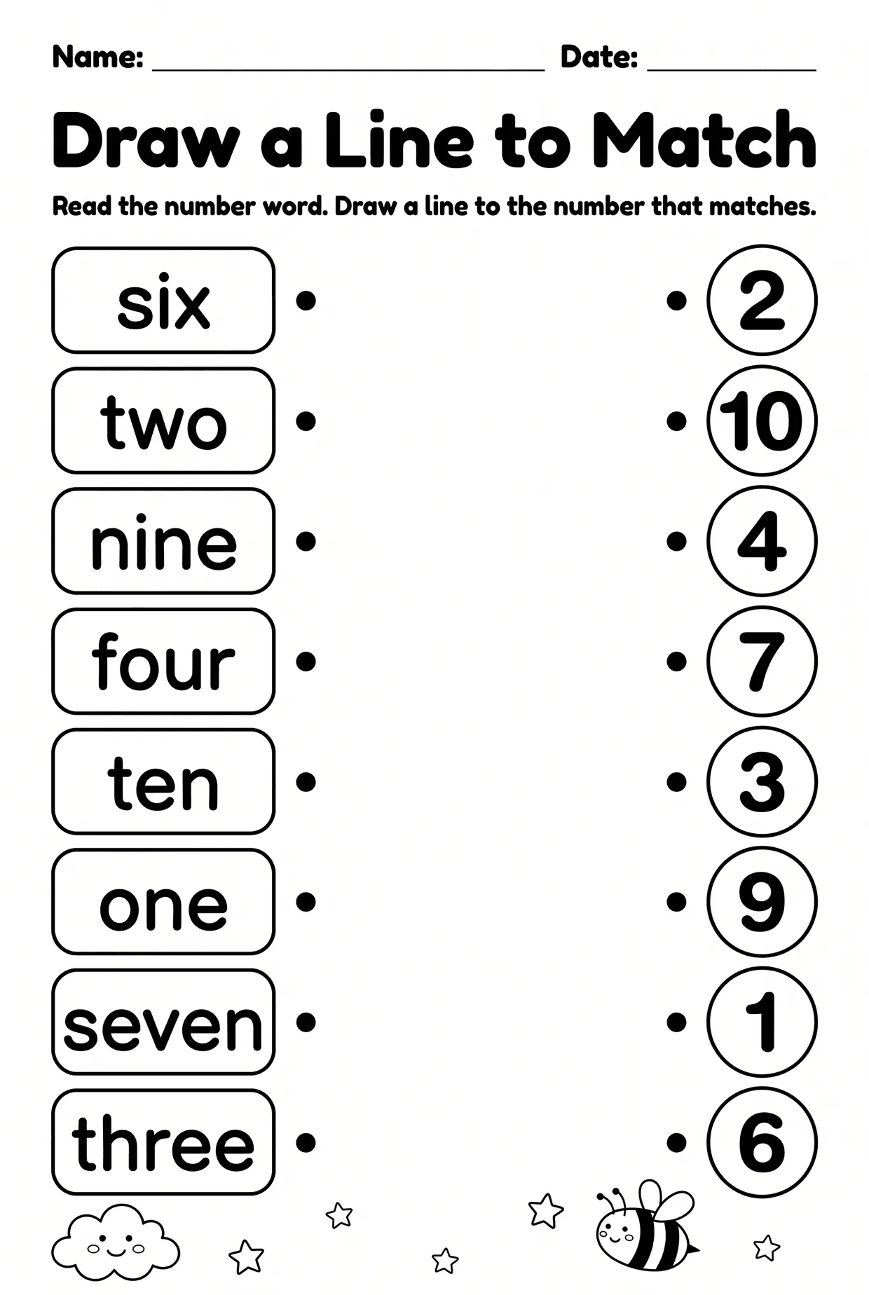Draw a Line to Match Number Names Worksheet, page 1 preview