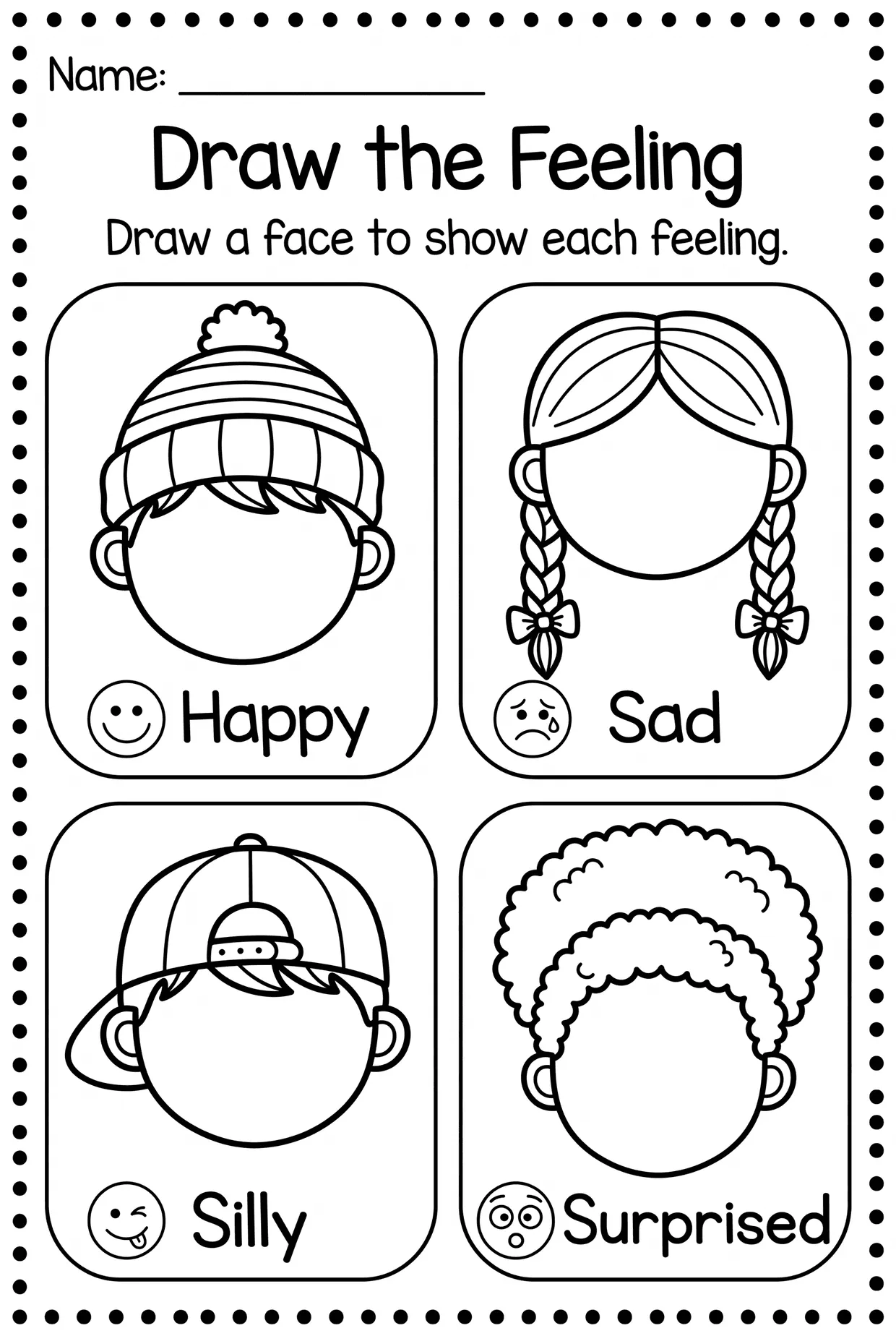 Draw the Feeling Faces Emotions Worksheet for Preschool worksheet preview