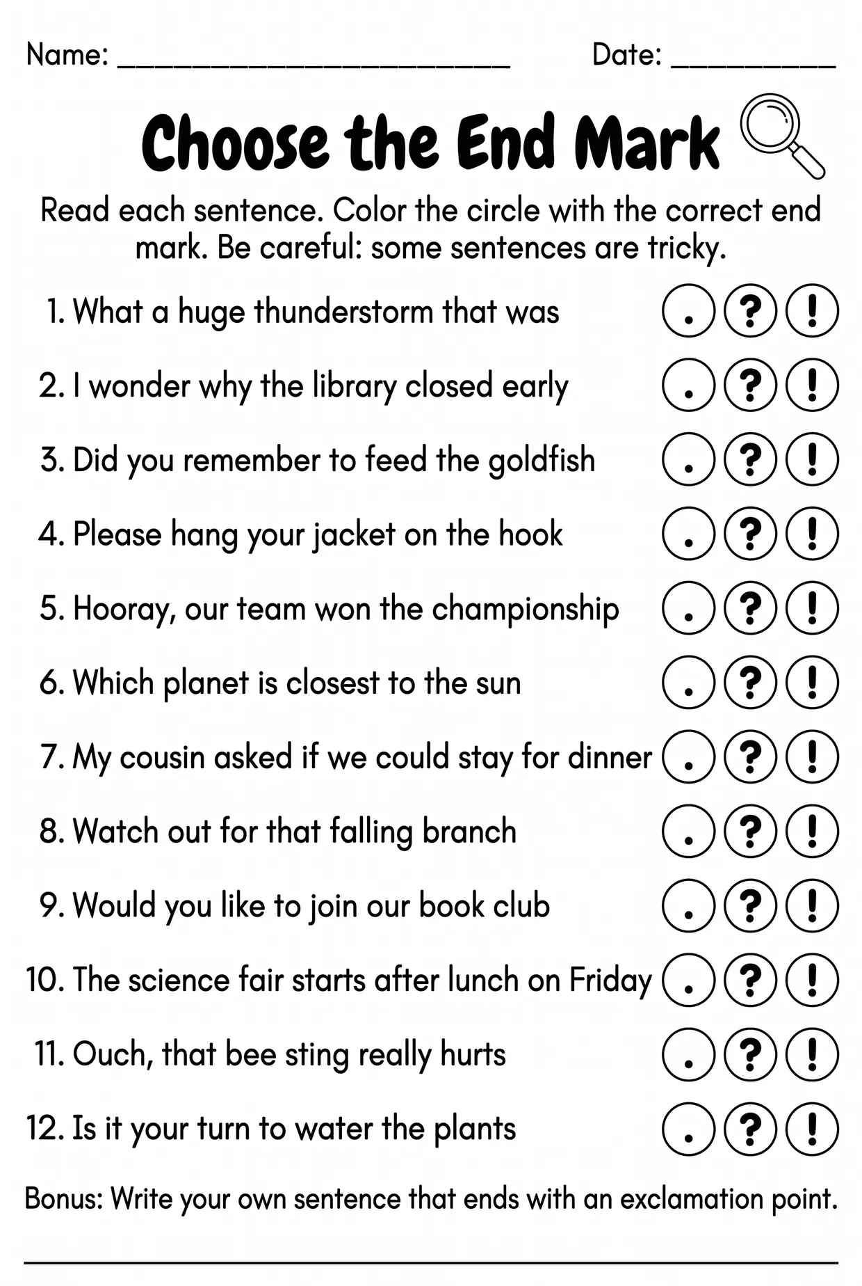 Choose the End Mark: Grade 3 Punctuation Worksheet, page 1 preview