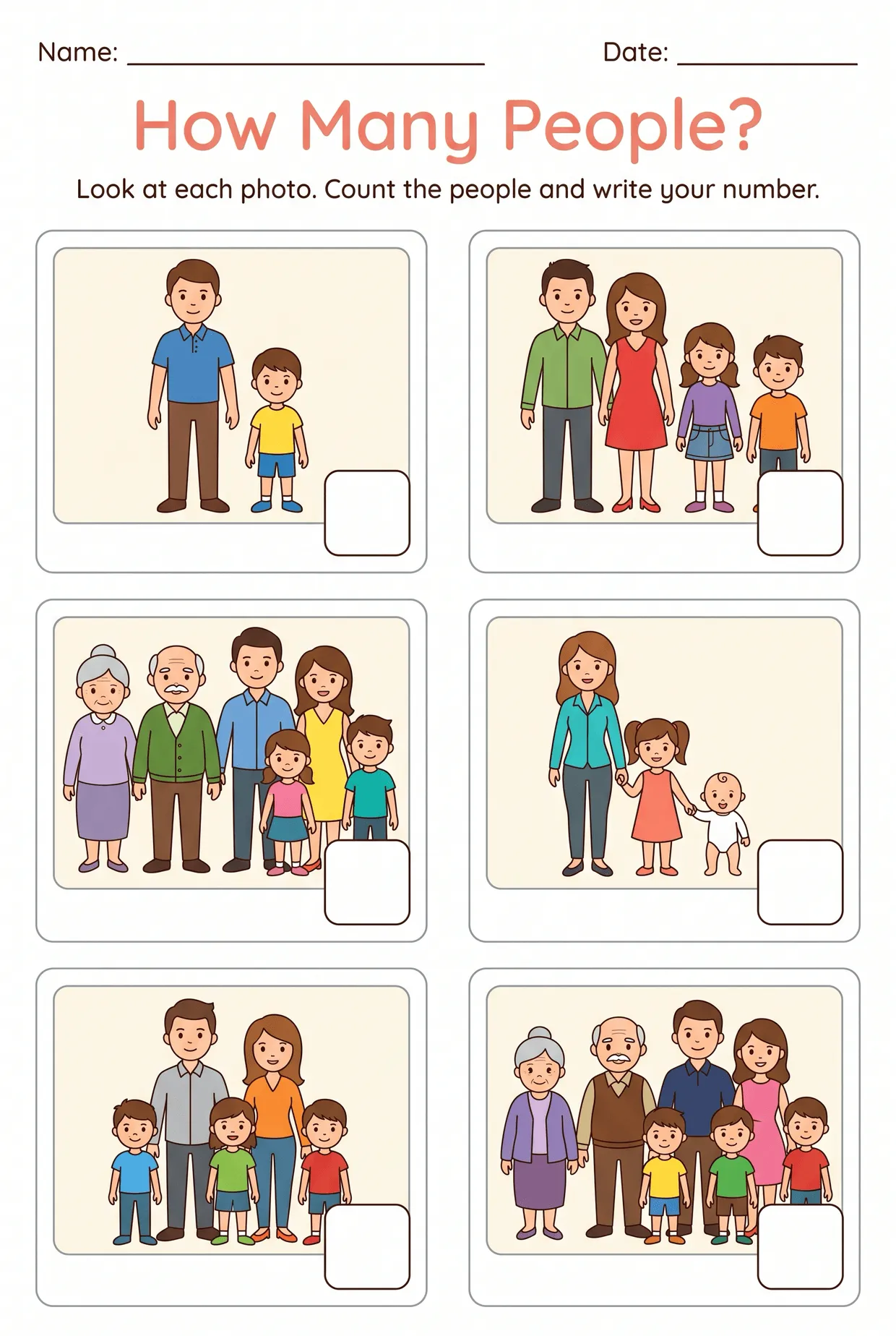 How Many People? Family Members Counting Worksheet, page 1 preview