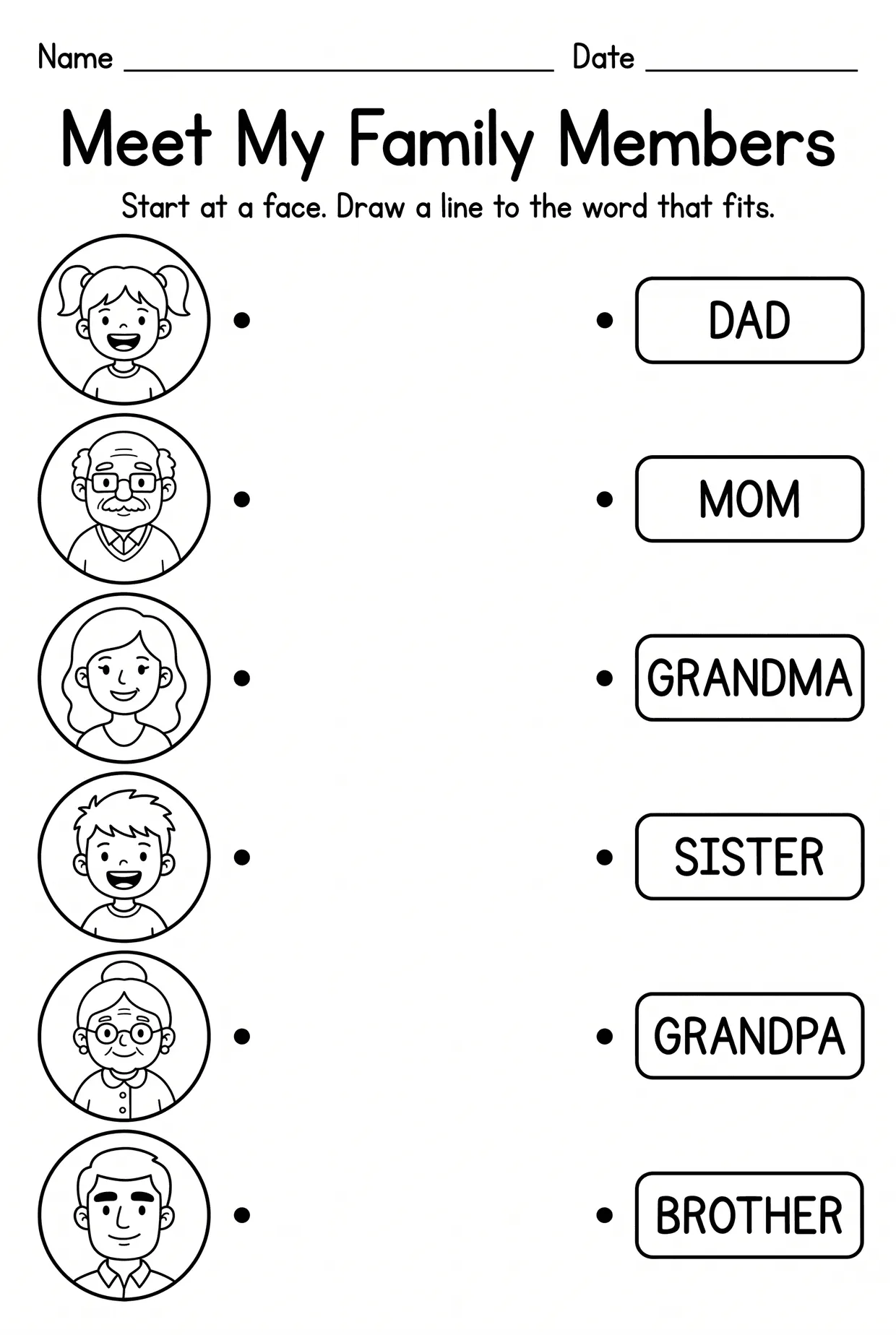 Family Members Picture and Word Matching Worksheet, page 1 preview