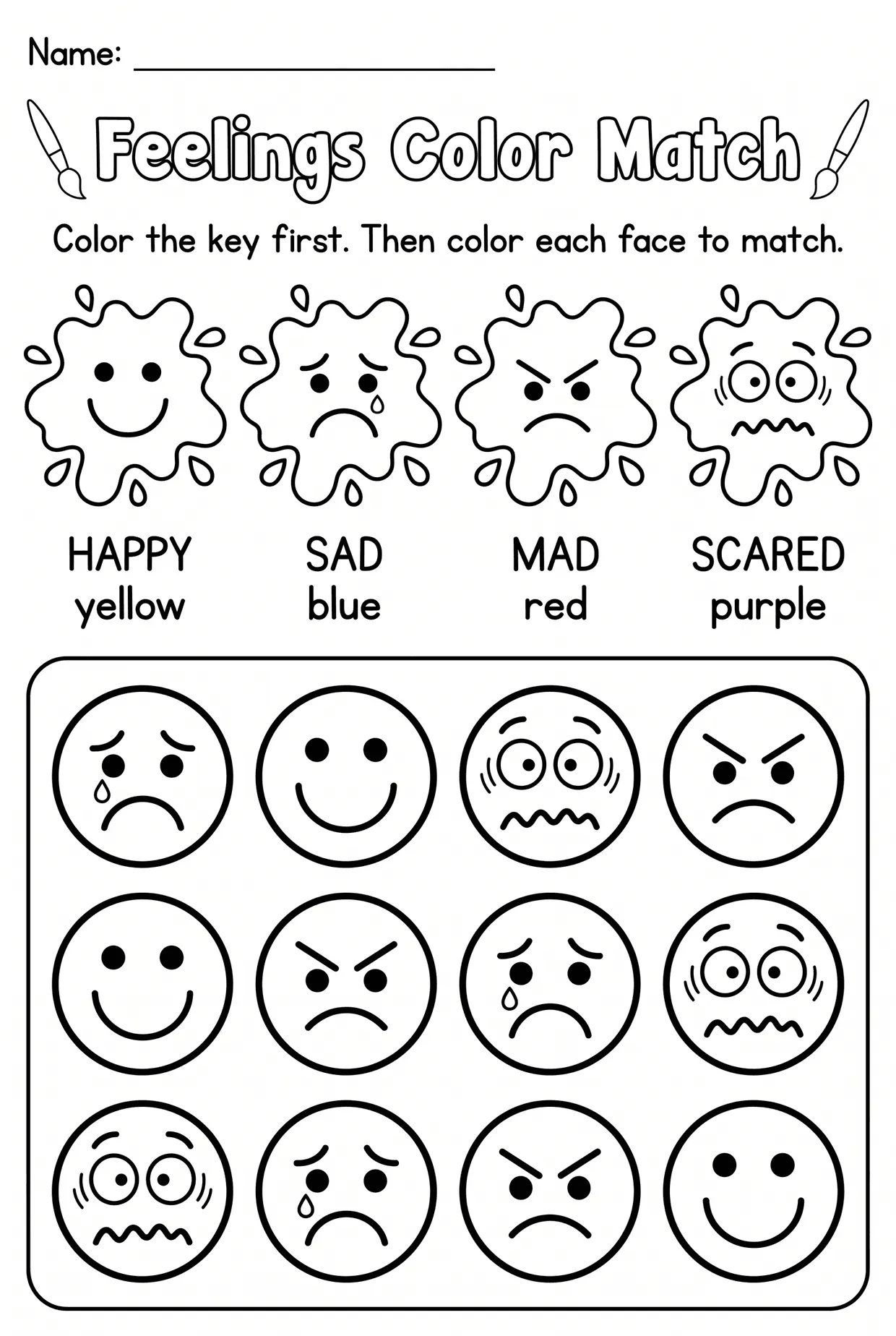 Feelings Color Match Emotions Worksheet for Preschool worksheet preview