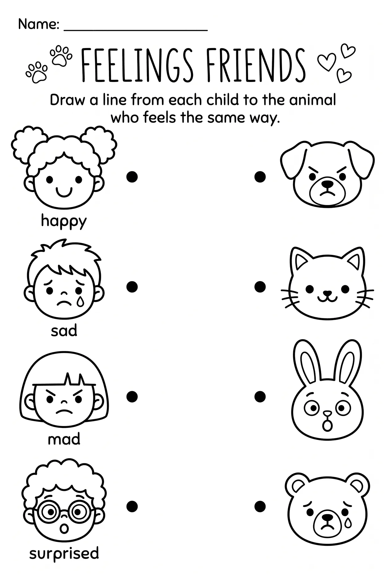 Feelings Friends: Preschool Emotions Matching Worksheet, page 1 preview
