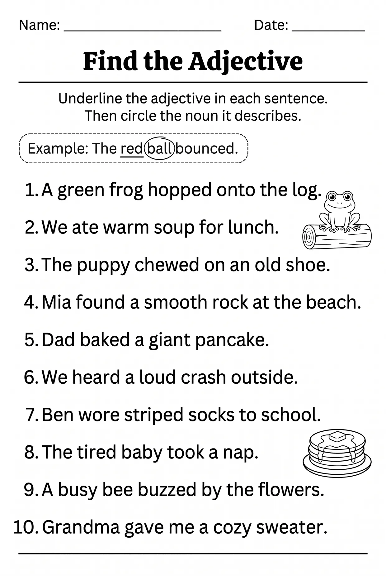 Underline the Adjective: 2nd Grade Adjectives Worksheet worksheet preview