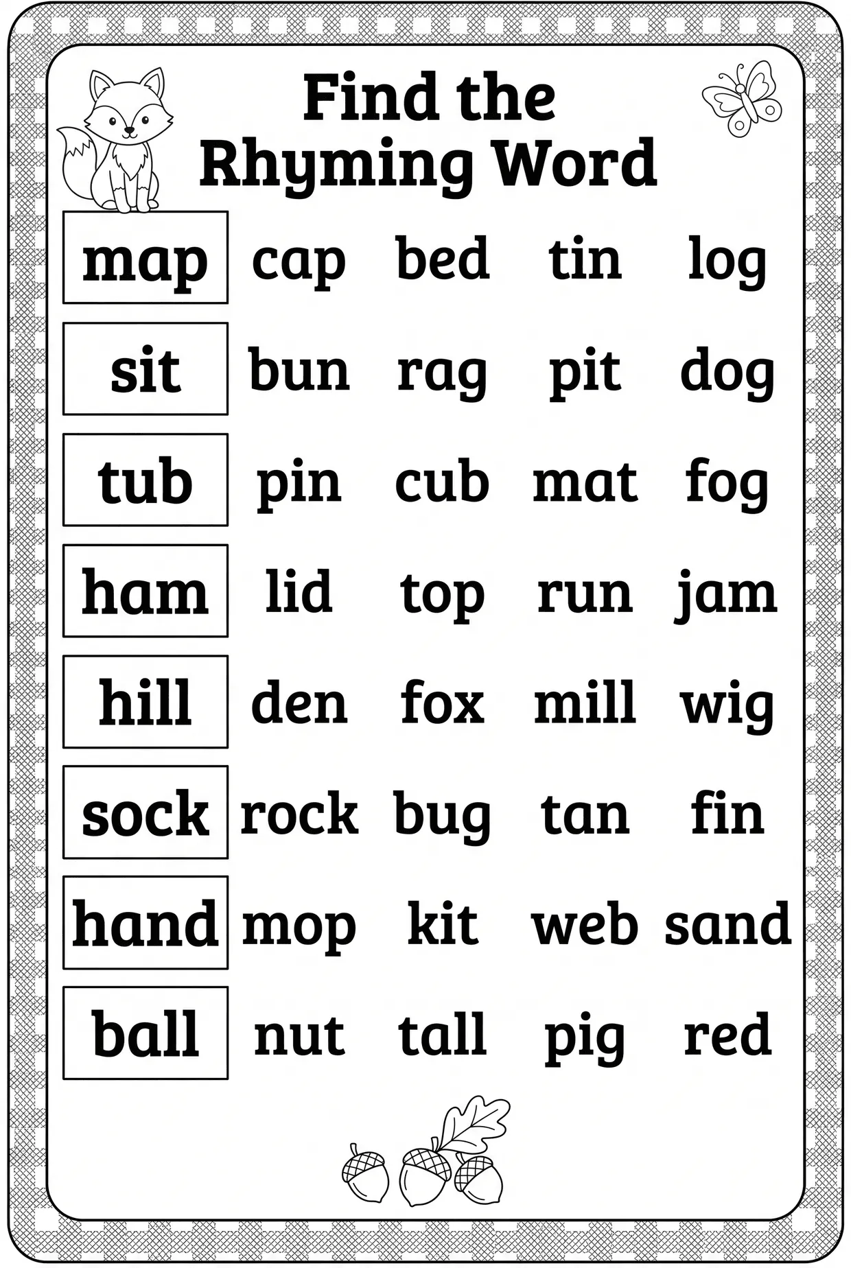 Find the Rhyming Word: Grade 1 Rhyming Words Worksheet, page 1 preview