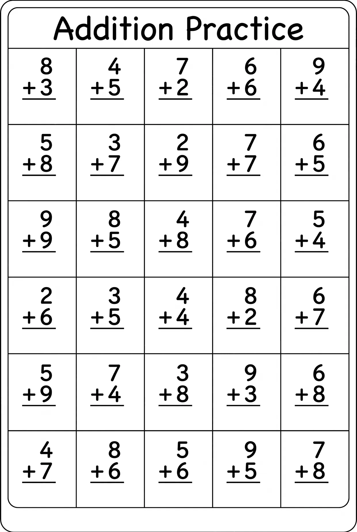 Addition Practice worksheet preview