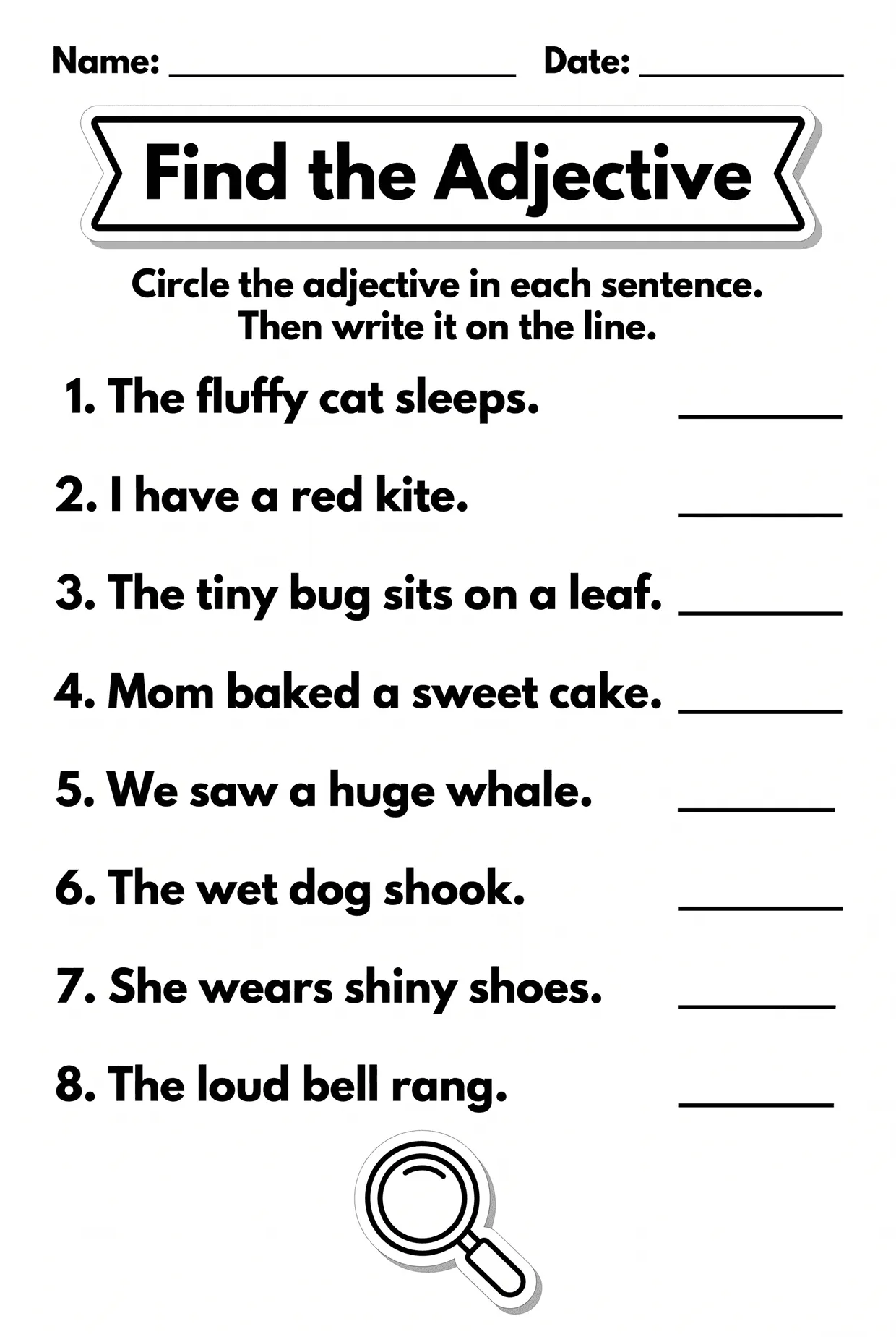 Find the Adjective Worksheet: Circle and Write It, page 1 preview