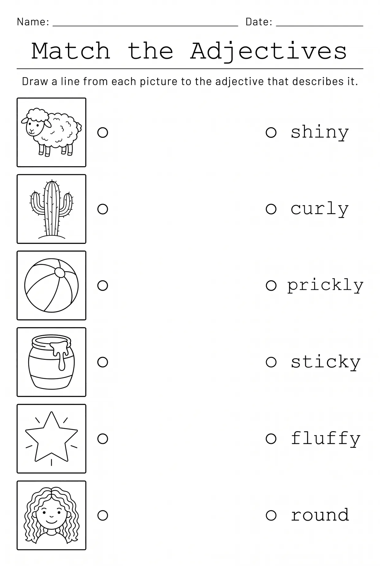 Match the Adjectives Worksheet: Picture to Word, page 1 preview