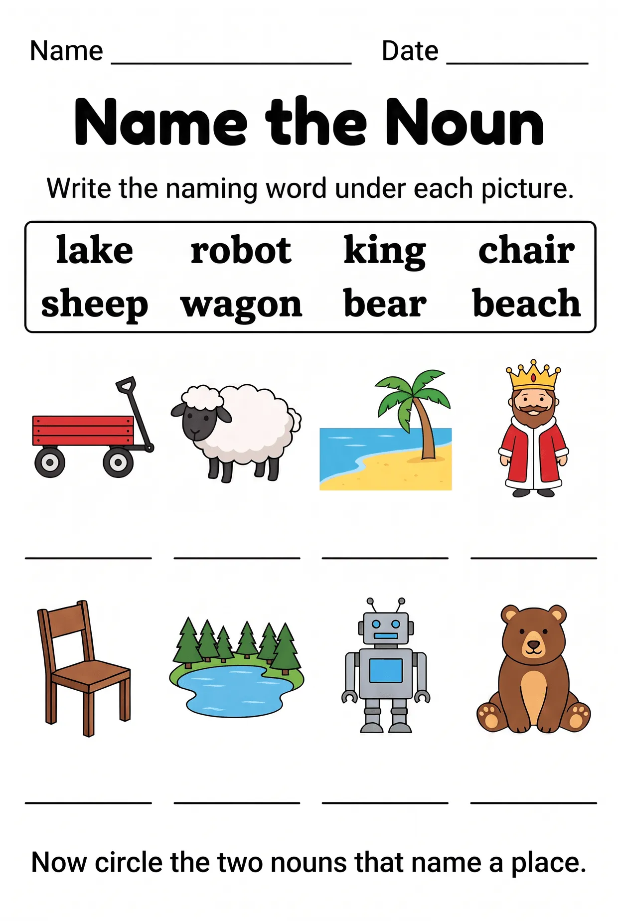 Name the Noun: Picture Nouns Worksheet for 1st Grade, page 1 preview