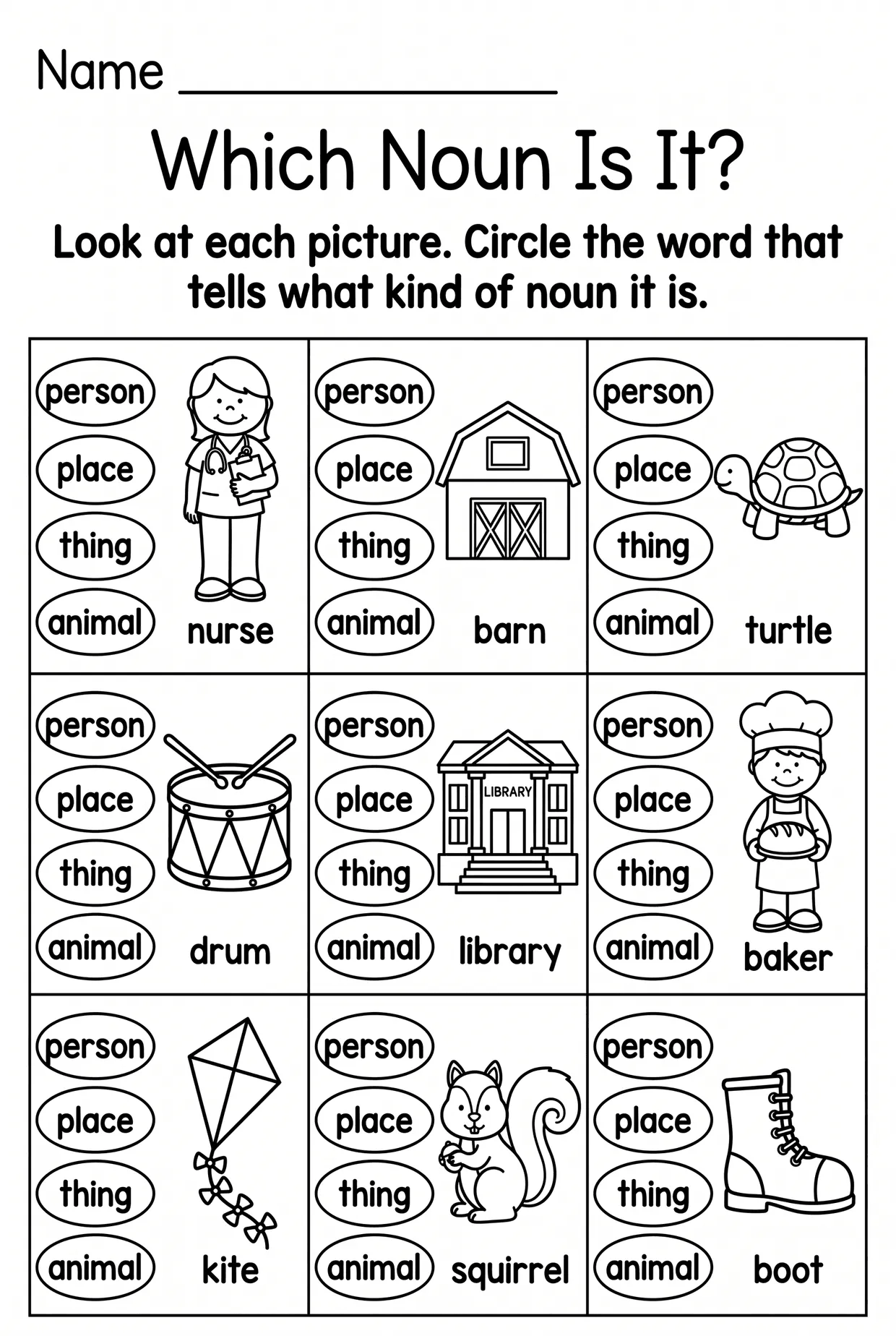 Person, Place, Thing or Animal? Nouns Worksheet Grade 1, page 1 preview