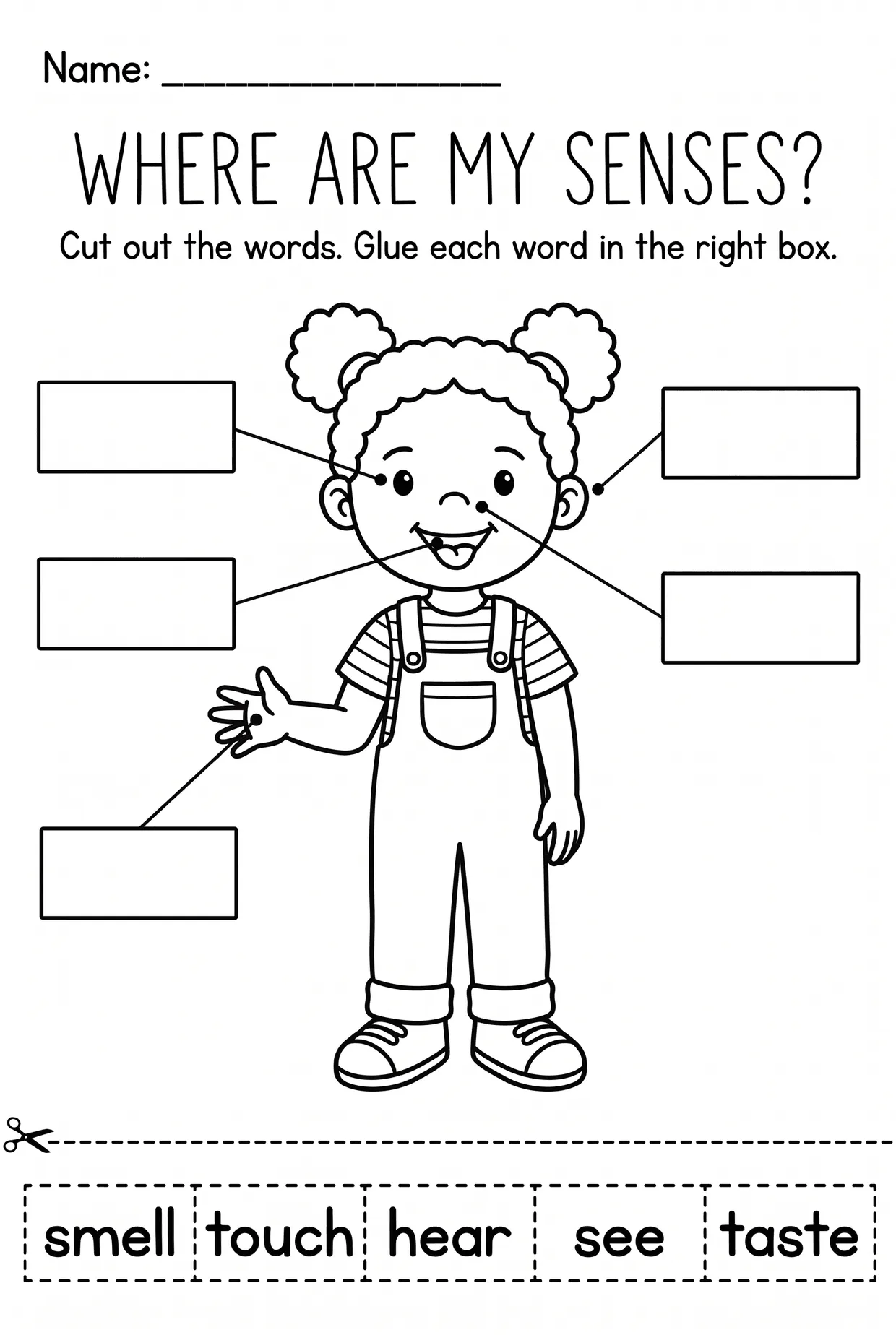 Five Senses Labeling Cut and Paste Worksheet Kindergarten, page 1 preview