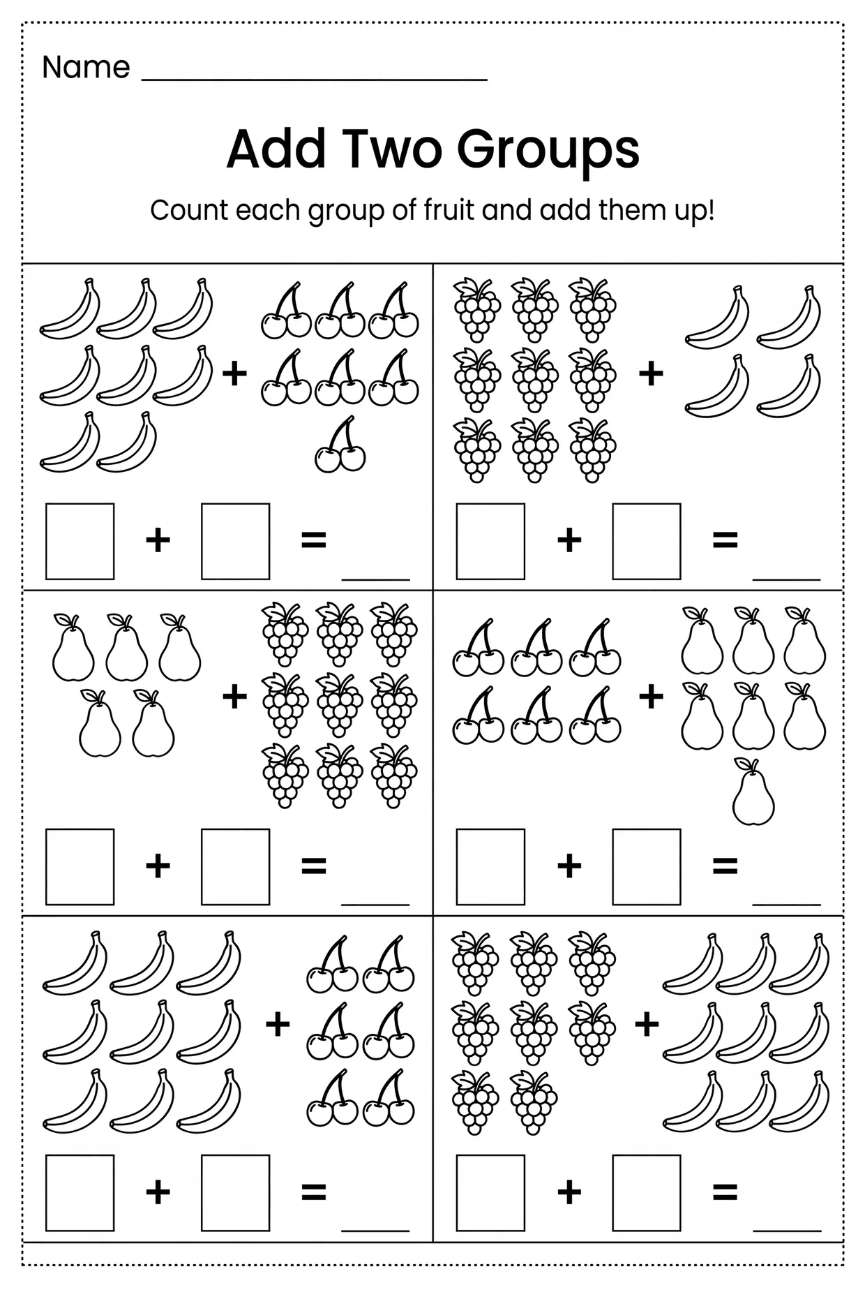 Add Two Groups of Fruit worksheet preview