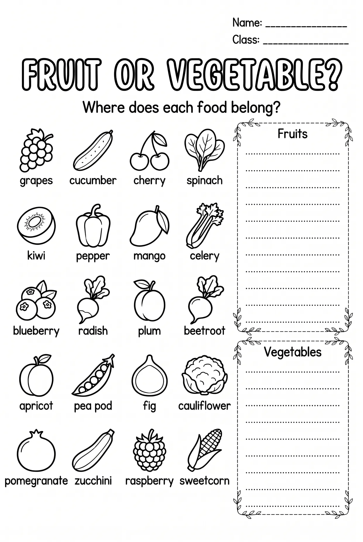 Fruits and Vegetables Sorting Worksheet: Write It, page 1 preview